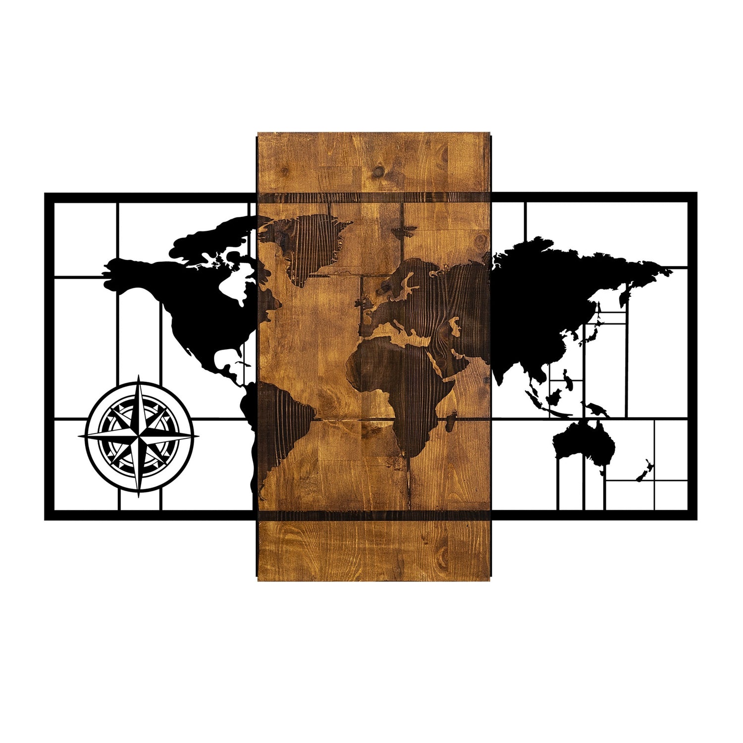 Decorative Wooden Wall Accessory World Map With Compass Walnut
Black 899SKL1330 2