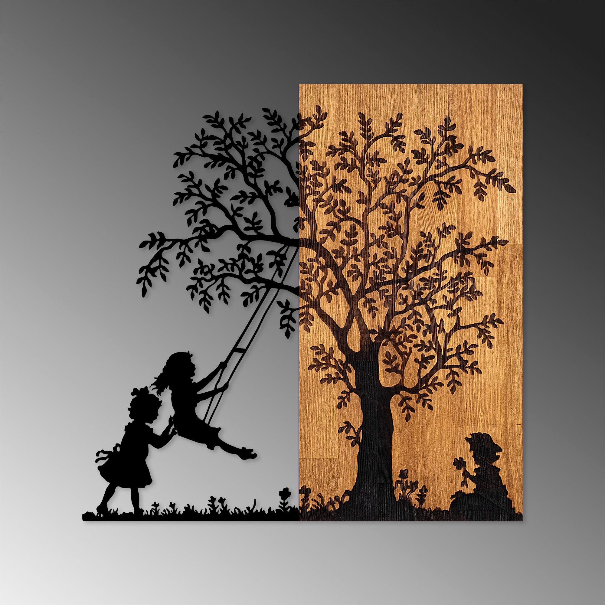 Decorative Wooden Wall Accessory The Tree And The Shaking Children Walnut
Black 899SKL2406 4