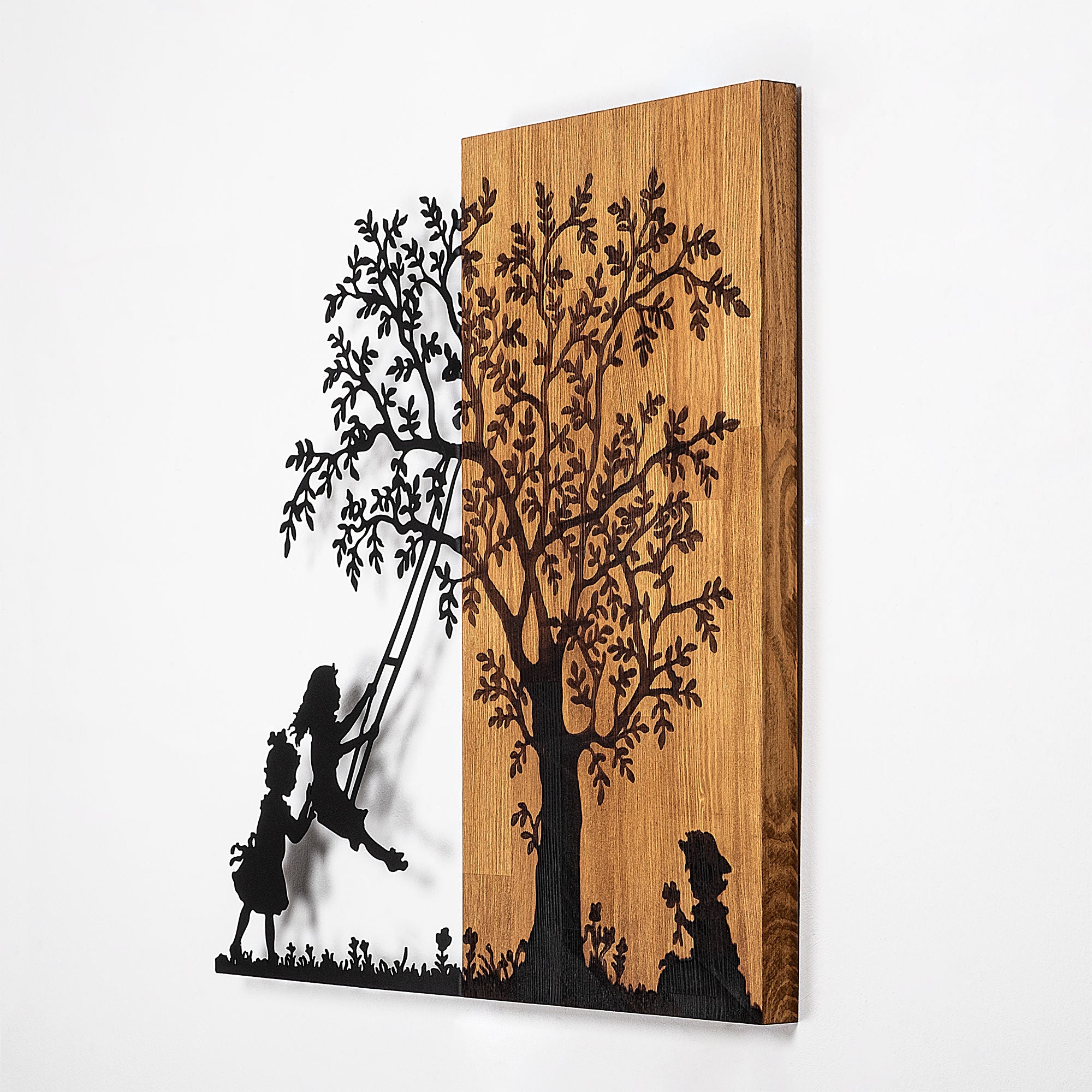 Decorative Wooden Wall Accessory The Tree And The Shaking Children Walnut
Black 899SKL2406 5