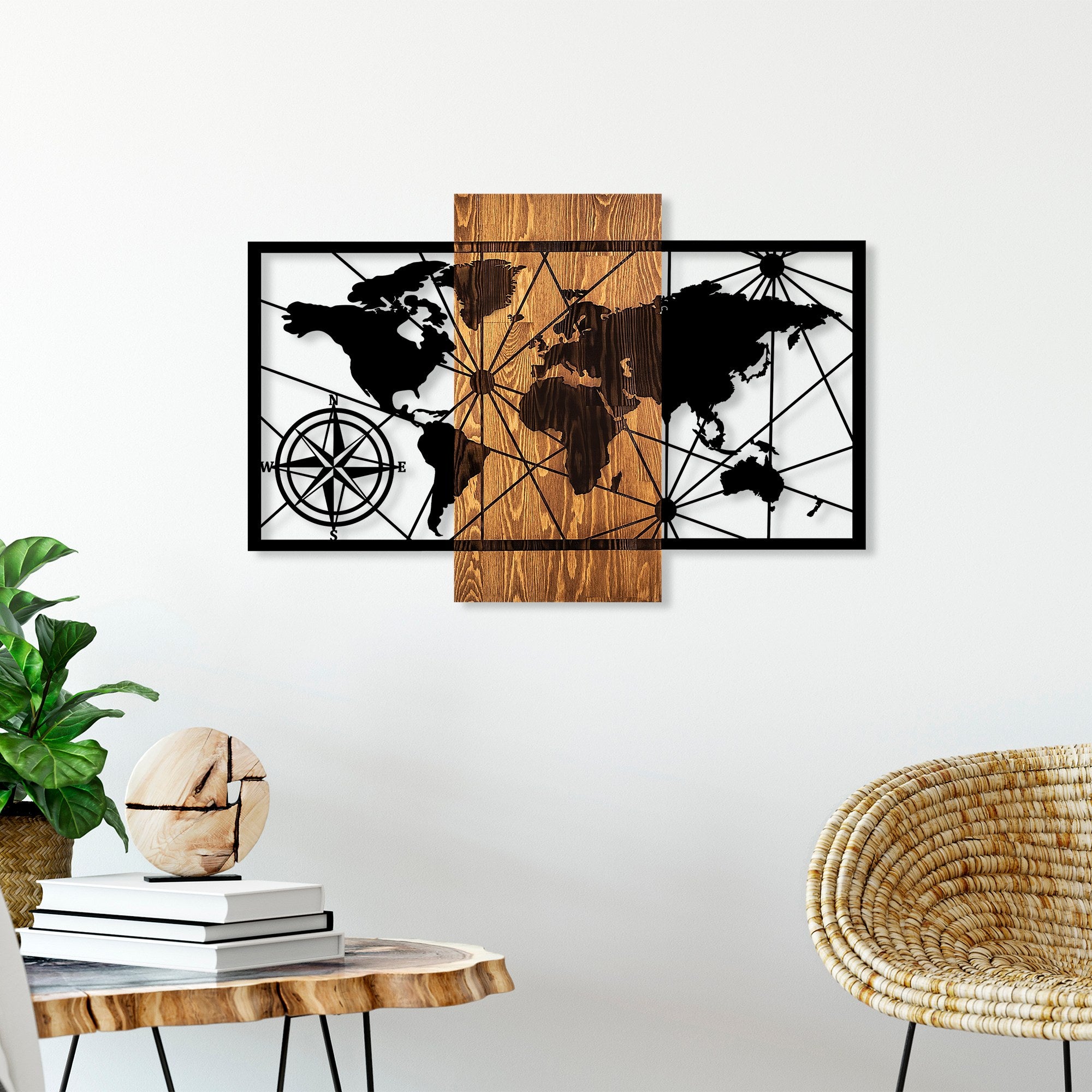 Decorative Wooden Wall Accessory World Map 3-M Walnut
Black 899SKL2626 3