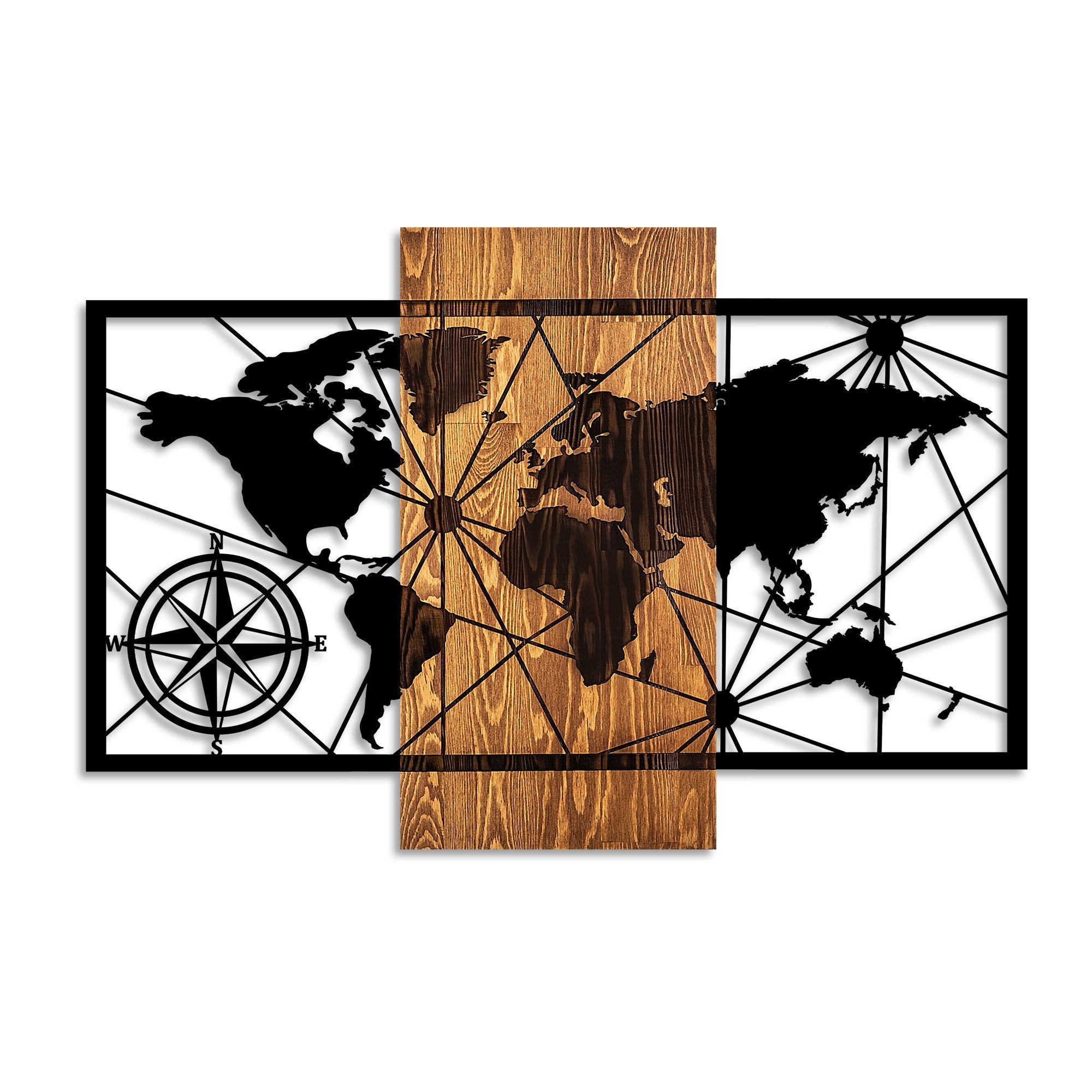 Decorative Wooden Wall Accessory World Map 3-M Walnut
Black 899SKL2626 5