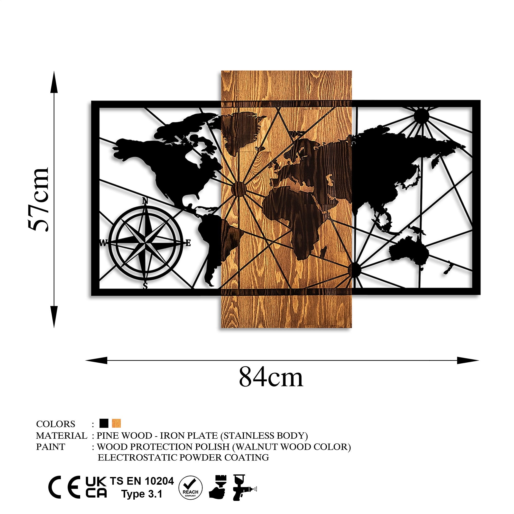 Decorative Wooden Wall Accessory World Map 3-M Walnut
Black 899SKL2626 6