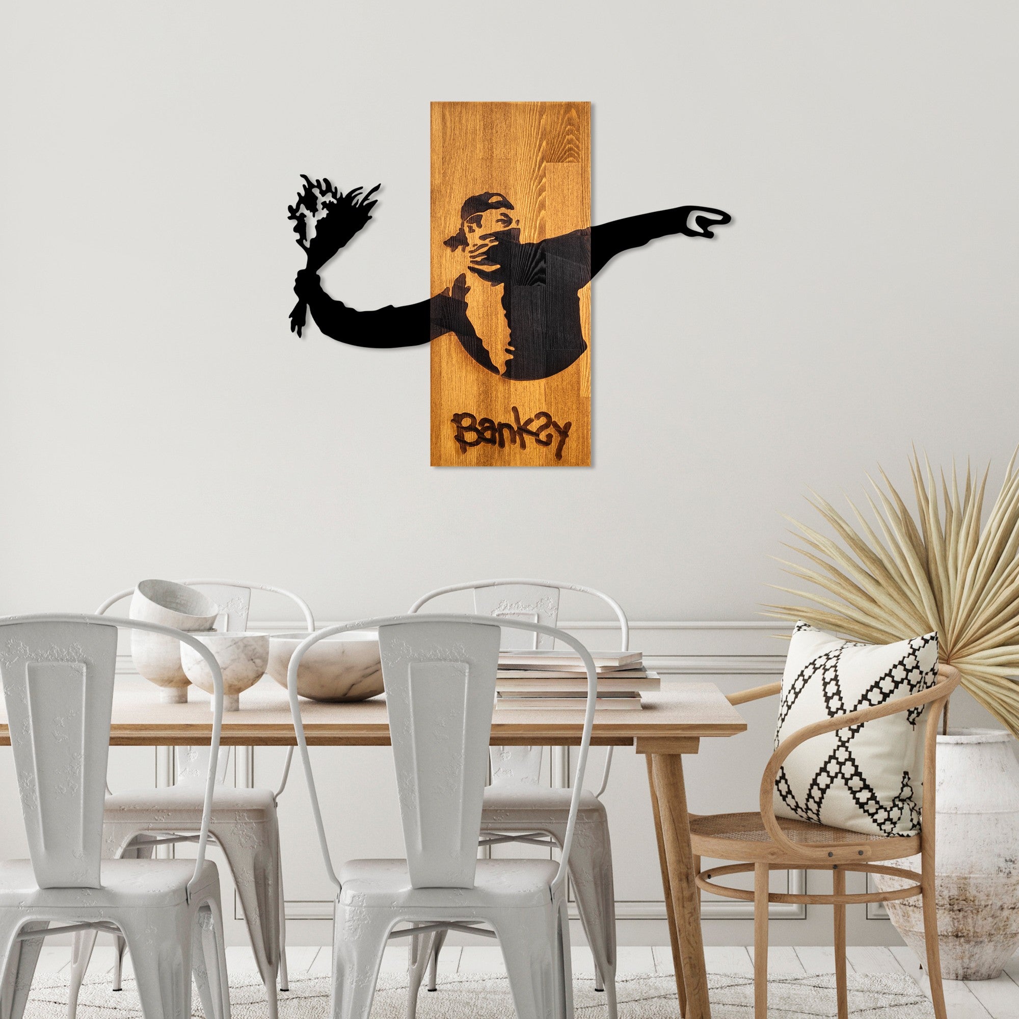 Decorative Wooden Wall Accessory Banksy - Flower Thrower Walnut
Black 899SKL2692 3