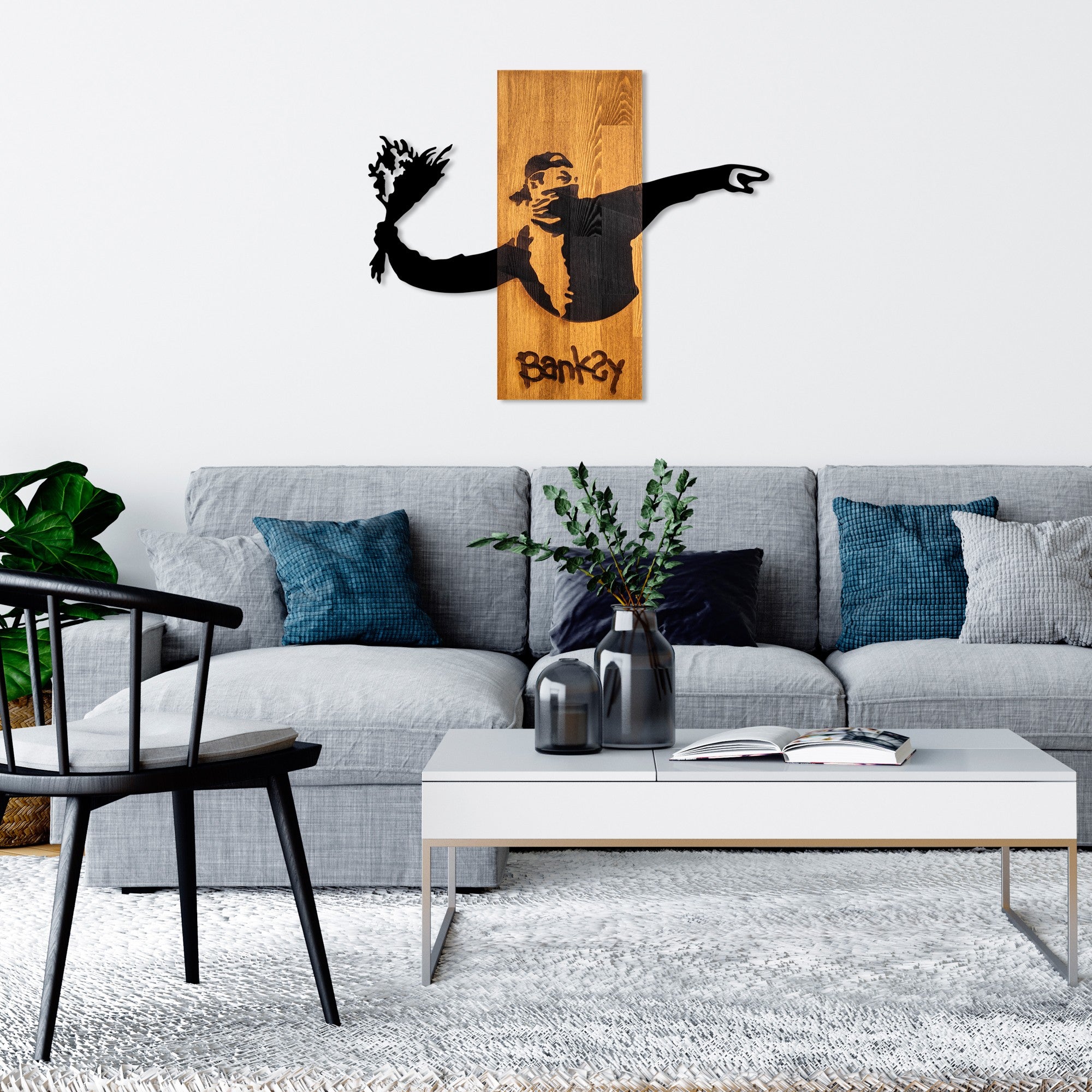 Decorative Wooden Wall Accessory Banksy - Flower Thrower Walnut
Black 899SKL2692 4