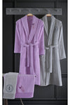 Binnur Home Alya Embroidered Cotton 4 Piece Family Bathrobe Set Lilac | Grey 1