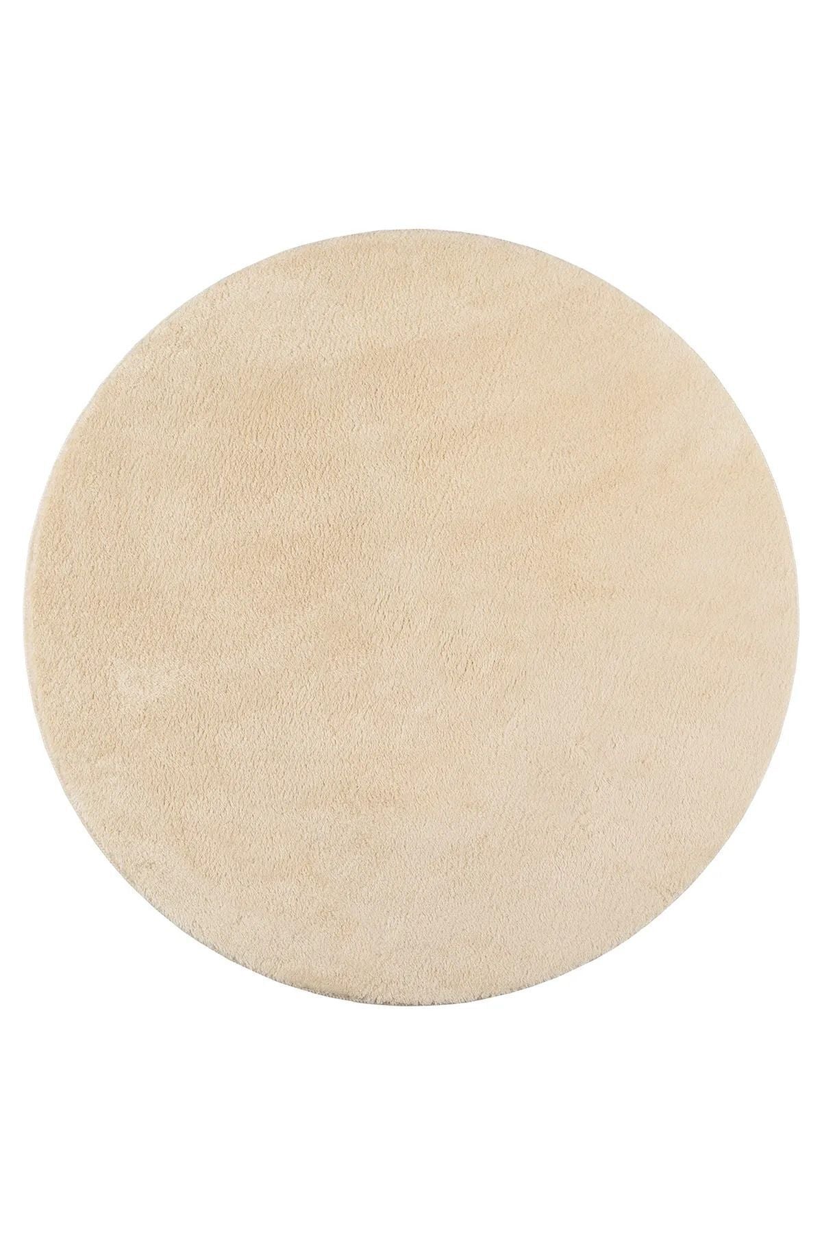 Sarar Round Plain Color Light Beige Plush Non-Slip Gel Base Rug 1