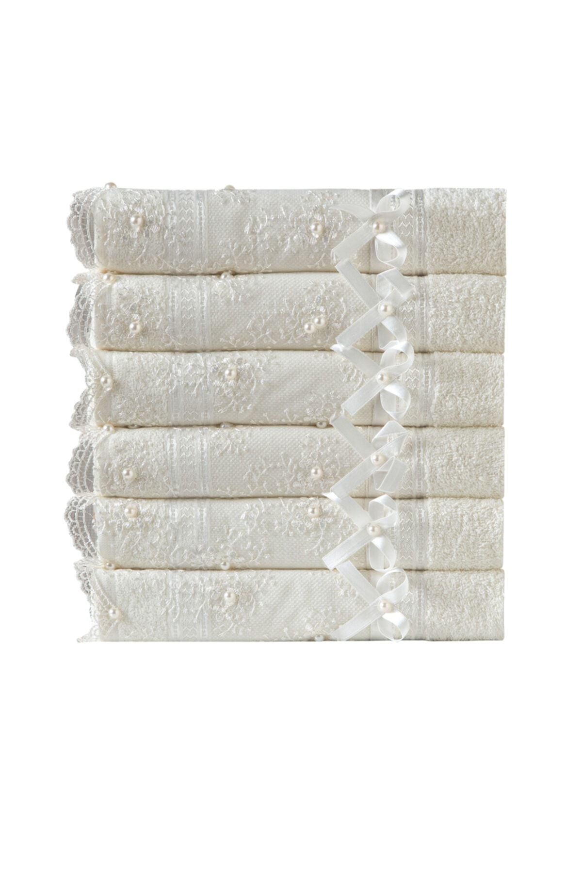 Kardelen 100% Cotton Beaded Lace 6-Piece Towel Set 50x85 3