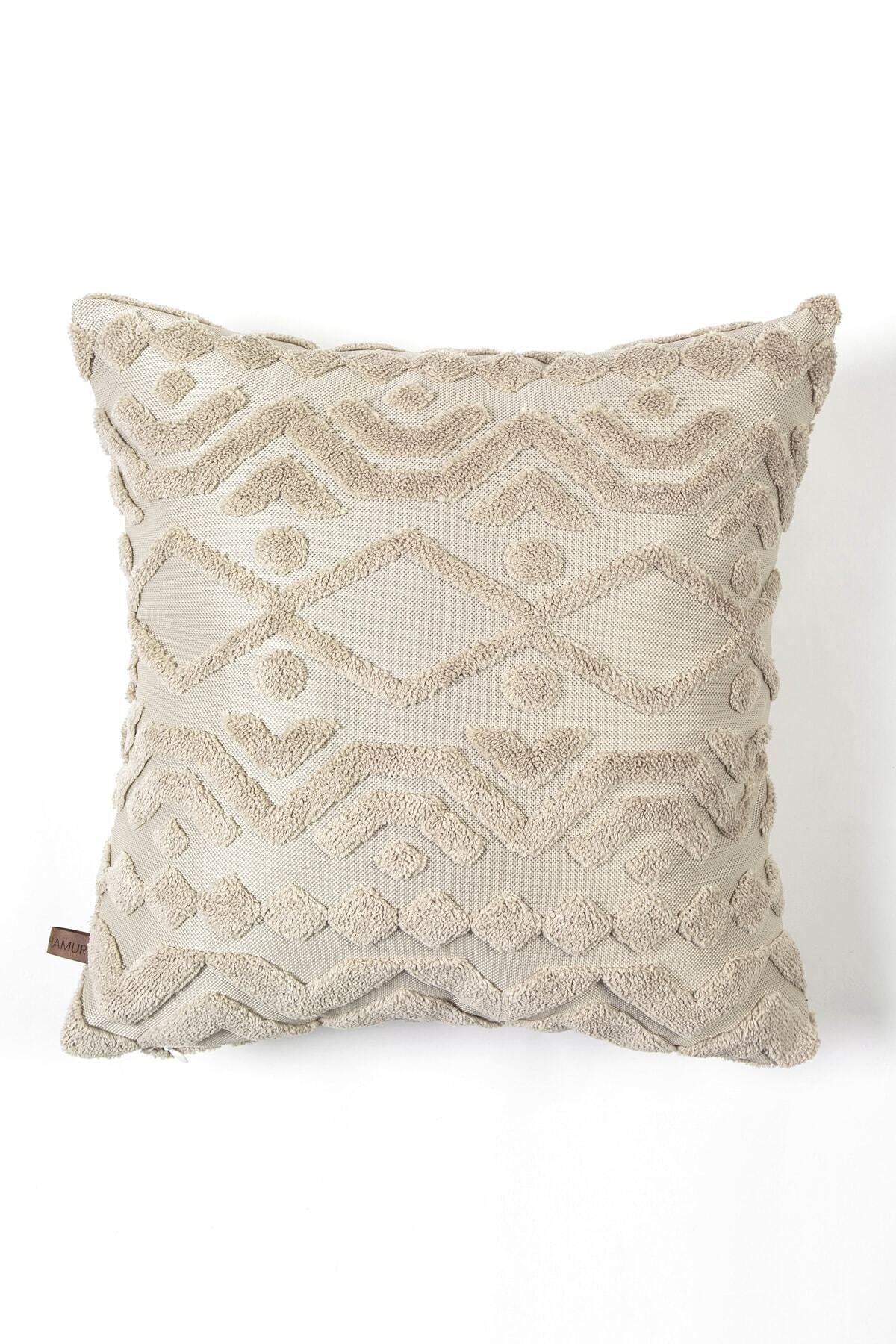 HAMUR Bohem Special Design Punch Pattern Square Decorative Pillow Cover Letta Natural 3