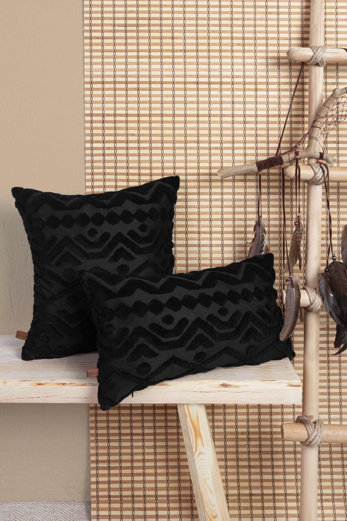 HAMUR Bohem Special Design Punch Pattern Rectangular Decorative Cushion Cover Letta Black 5