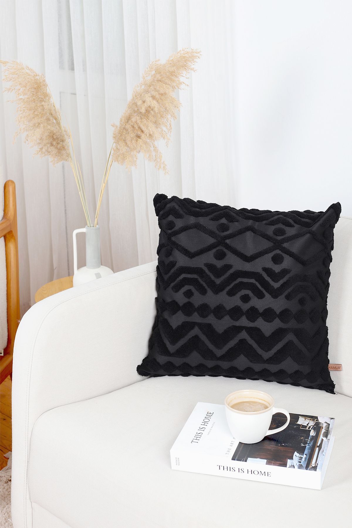 HAMUR Bohemian Special Design Punch Pattern Square Decorative Pillow Cover Letta Black 1