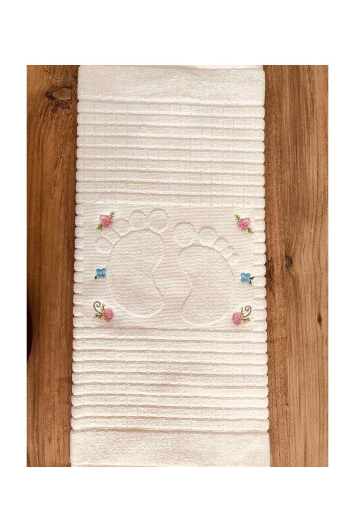 AYHANHOME 3 Pieces Cream Embroidered Foot Towel 100% Cotton Size: 50x70 3