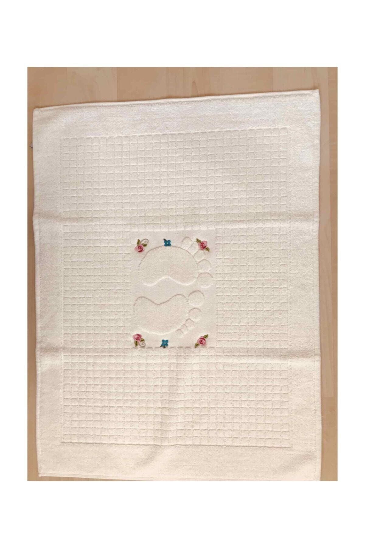 AYHANHOME 3 Pieces Cream Embroidered Foot Towel 100% Cotton Size: 50x70 4