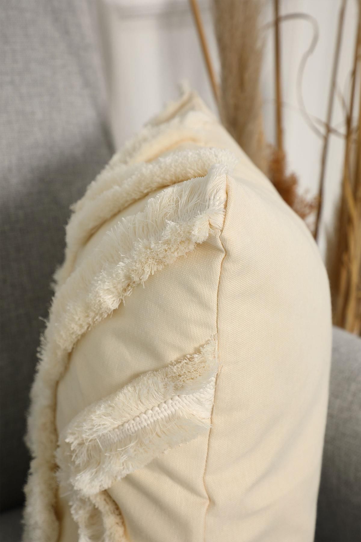 Aisha's Design Fringed Front Design Cushion Cover, Cream, K-127 3