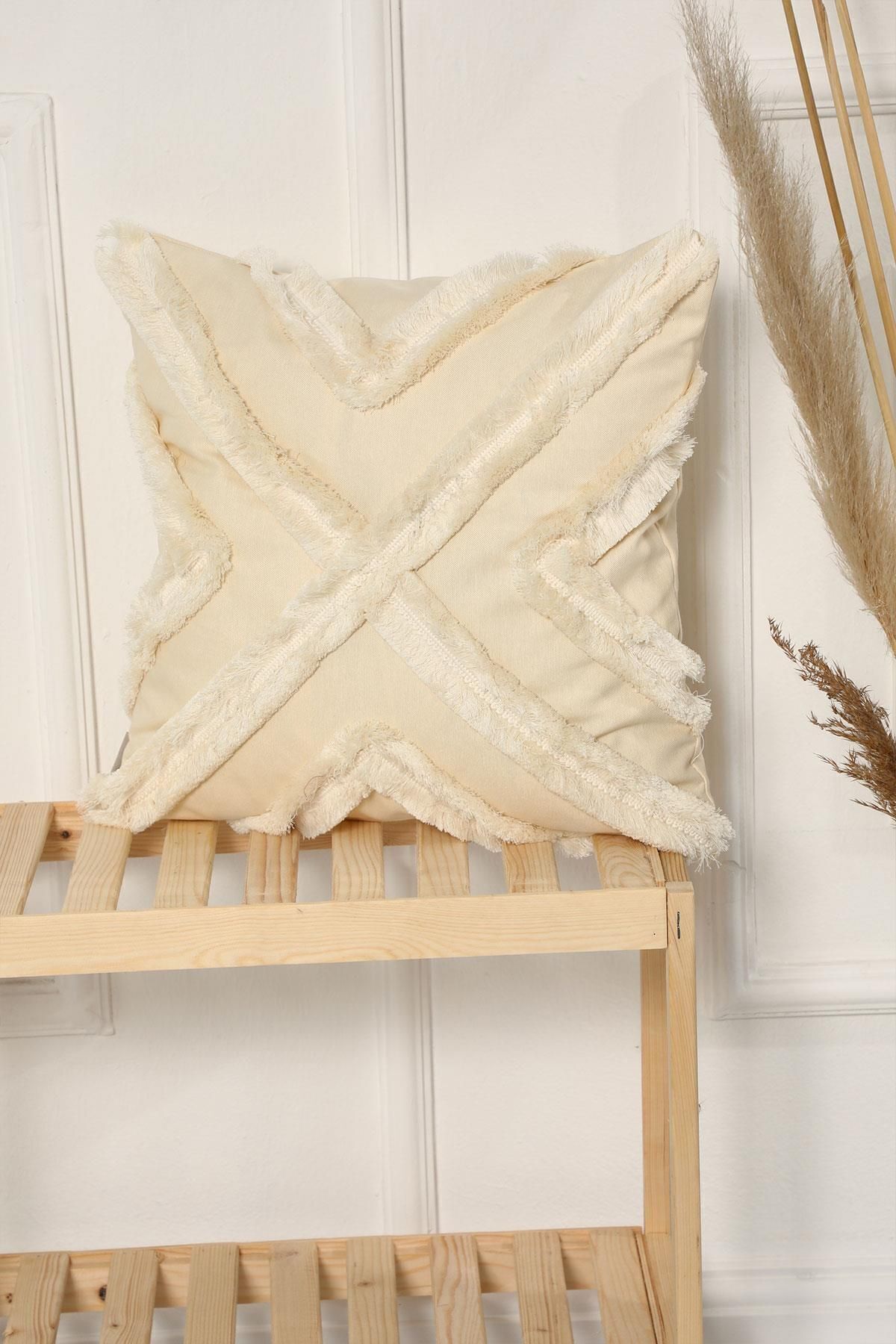 Aisha's Design Fringed Front Design Cushion Cover, Cream, K-127 5