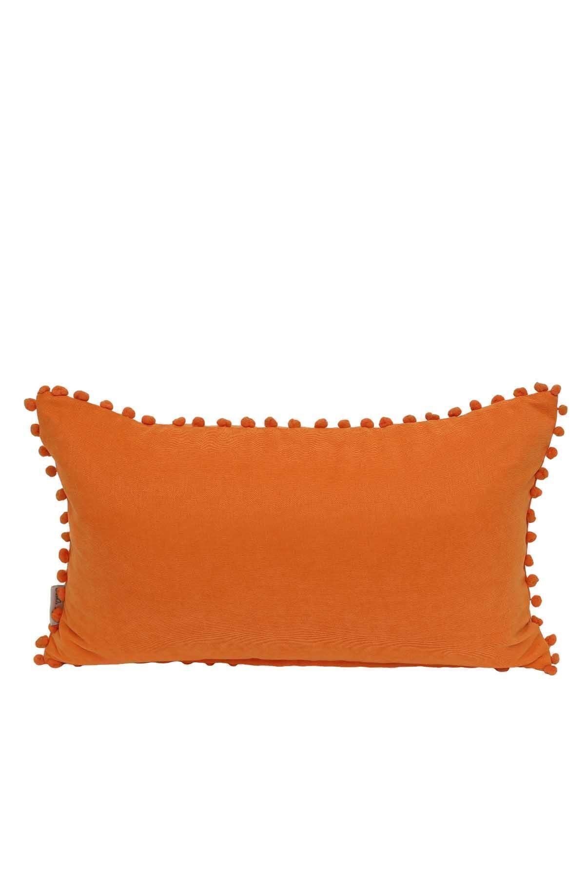 Aisha's Design Pompom Edged Plain Rectangular Pillow Cover, Orange, K-110 1