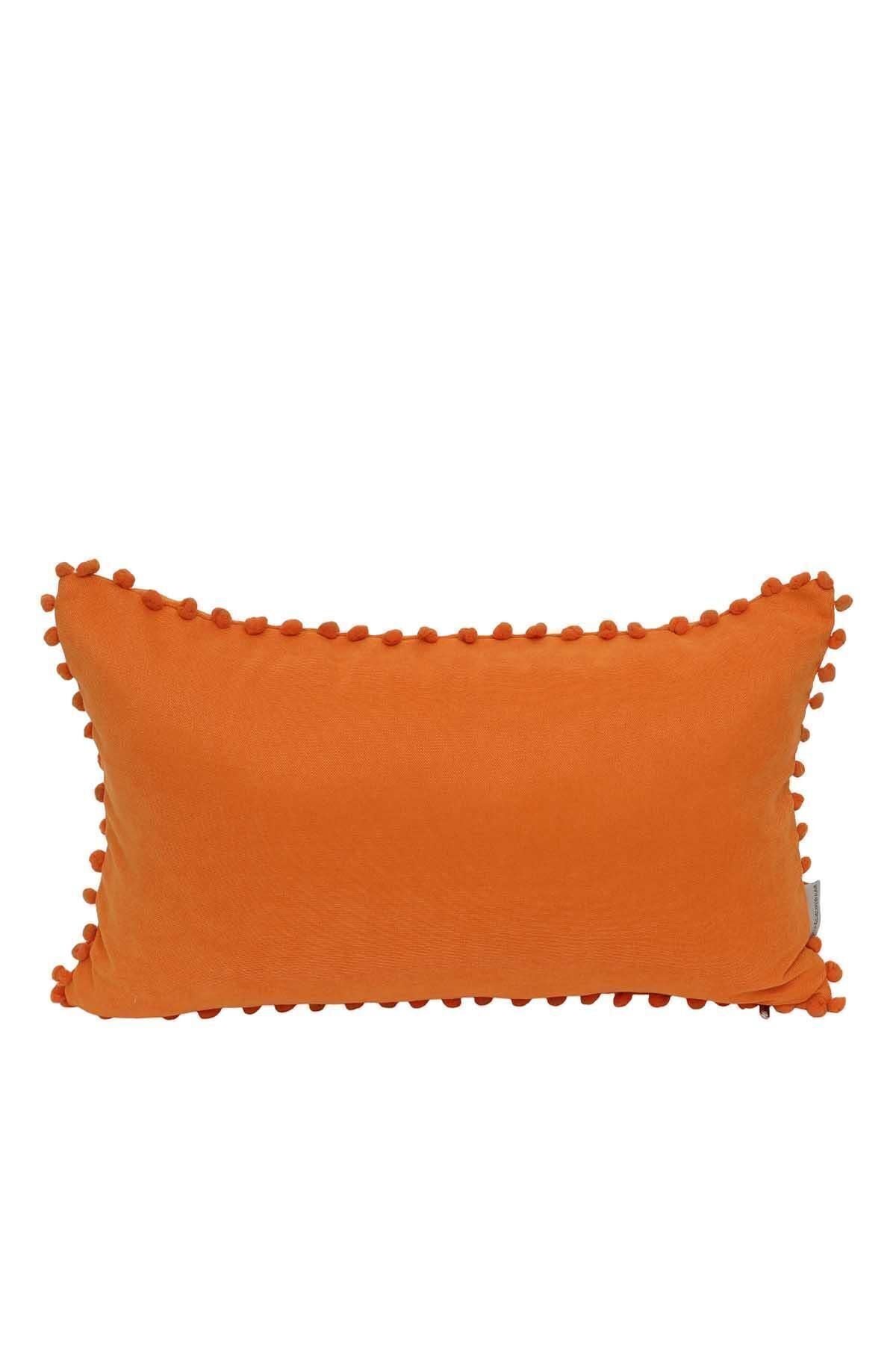 Aisha's Design Pompom Edged Plain Rectangular Pillow Cover, Orange, K-110 2