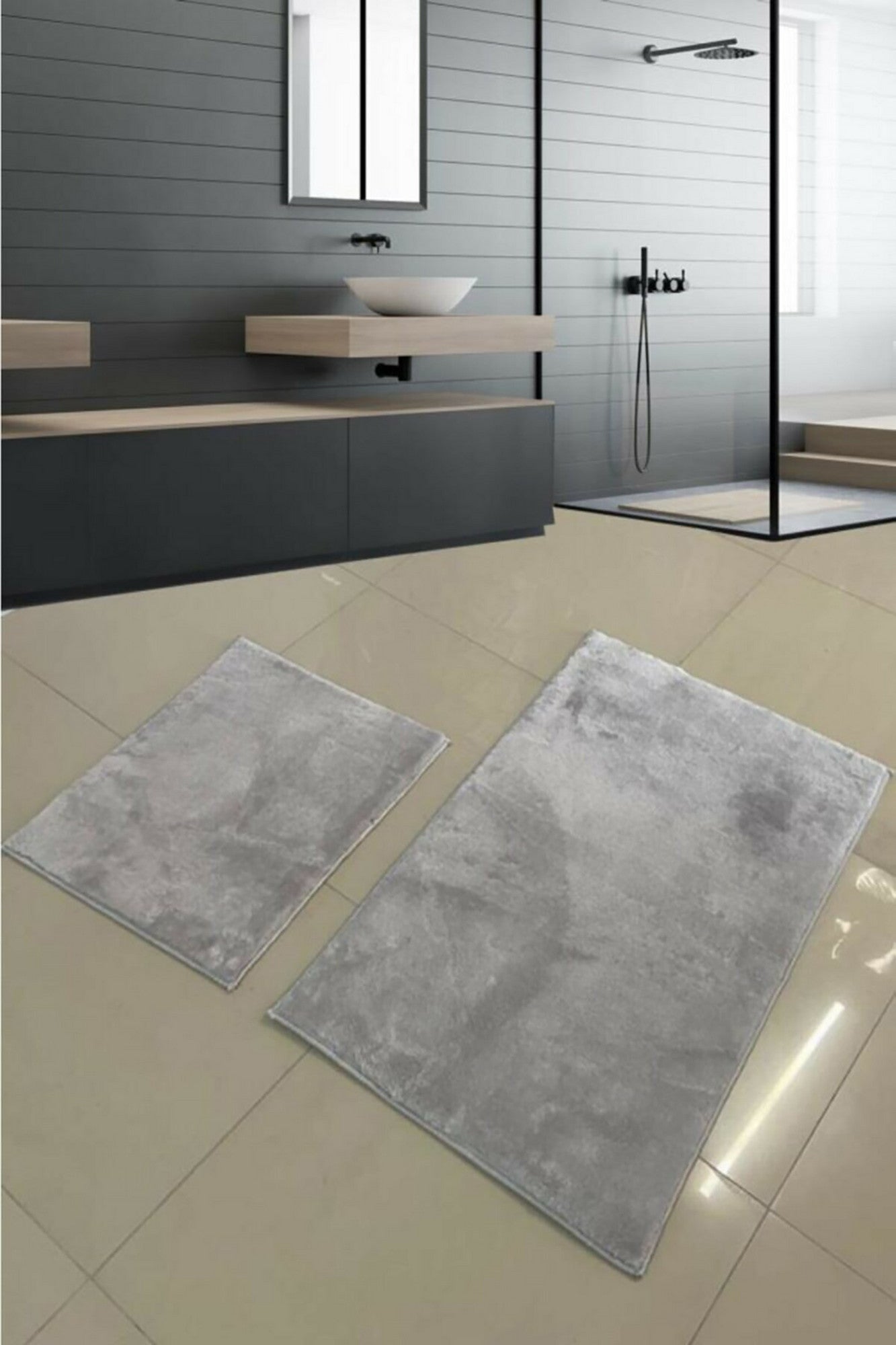 Bathmat Set (2 Pieces) Bphmfpufy-2 Dik - Light Grey Light Grey 916HFT1204 1