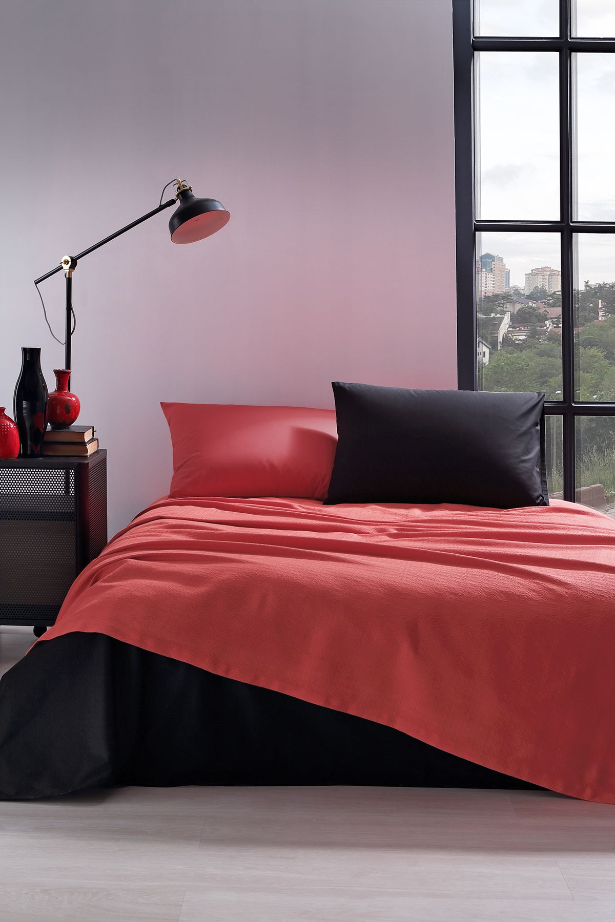 Özdilek Colormix Red Black Plain Double Duvet Cover Set 3