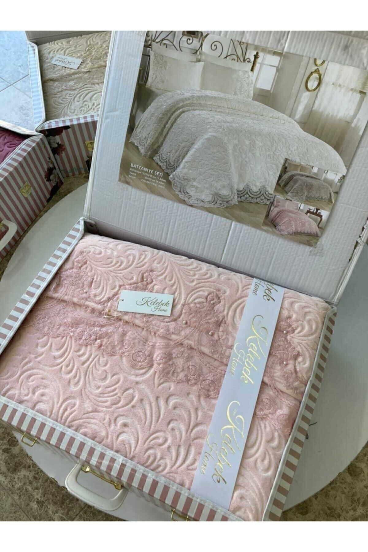 Arus French Lace Blanket Set Powder Bridal Set 7