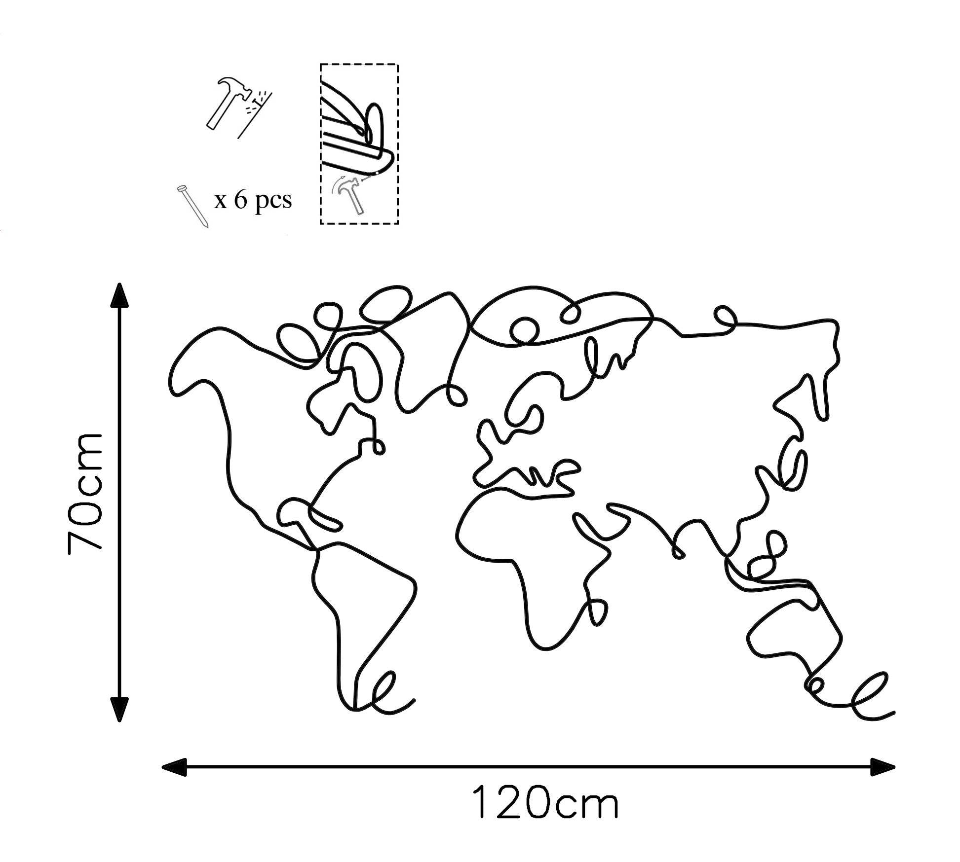 Decorative Metal Wall Accessory World Map Black 930DYU1159 6