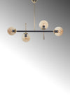 Luzarana Optik 4-Light Gold-Black Metal Body Amber Glass Design Lux Pendant Chandelier 4