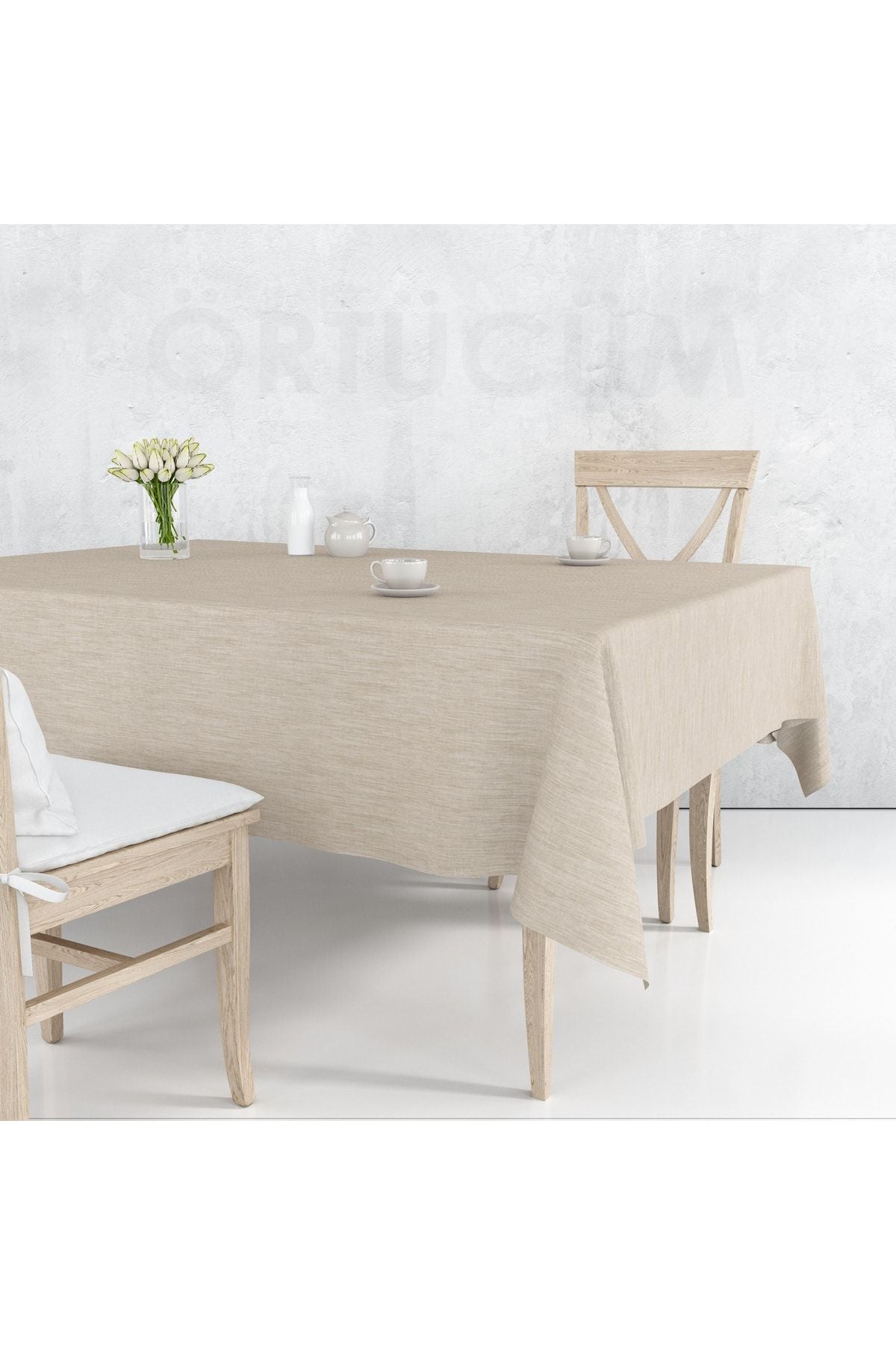 Örtücüm Beige Color Plain Stain Resistant Wipeable PVC Lined Oilcloth Tablecloth 1