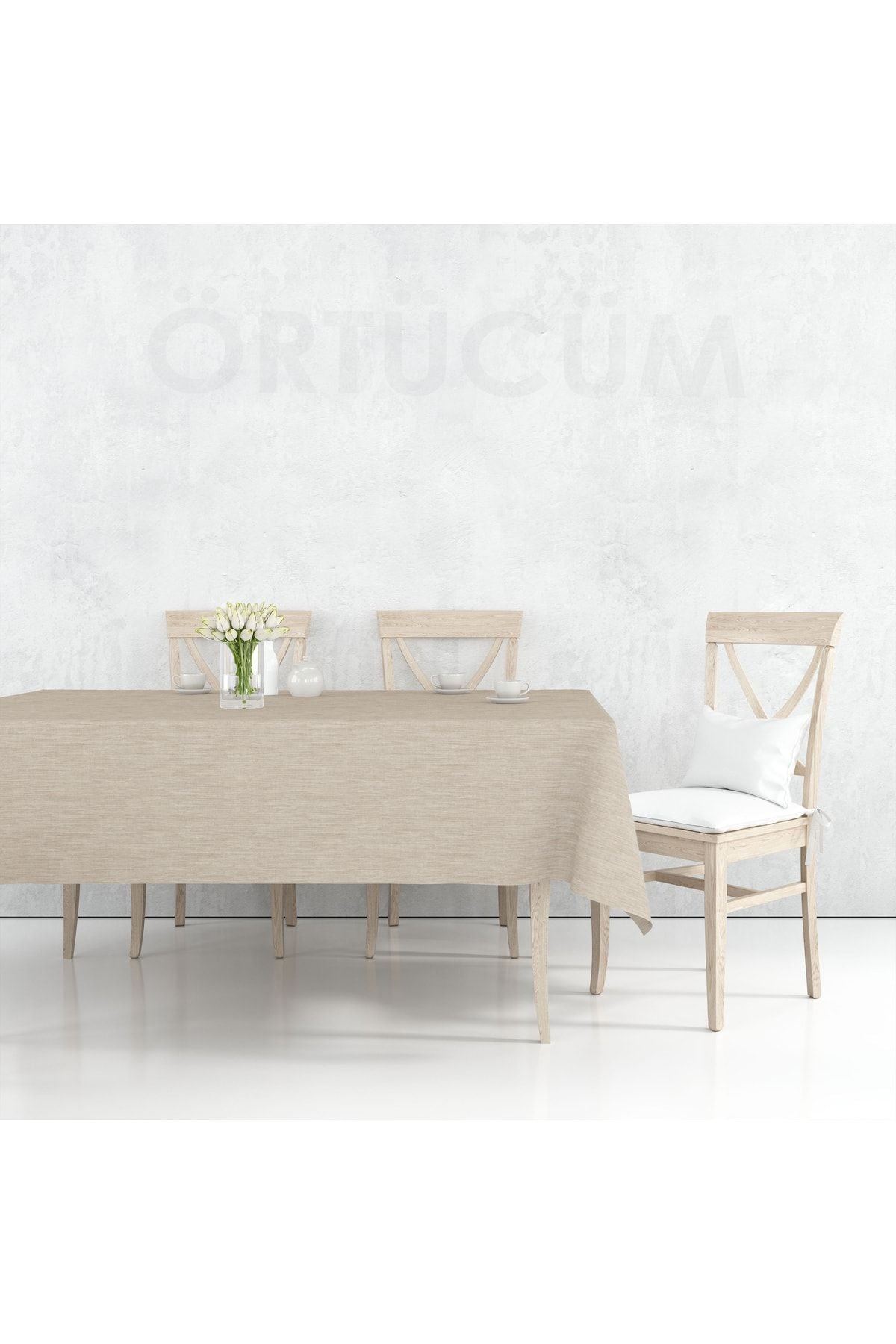 Örtücüm Beige Color Plain Stain Resistant Wipeable PVC Lined Oilcloth Tablecloth 2