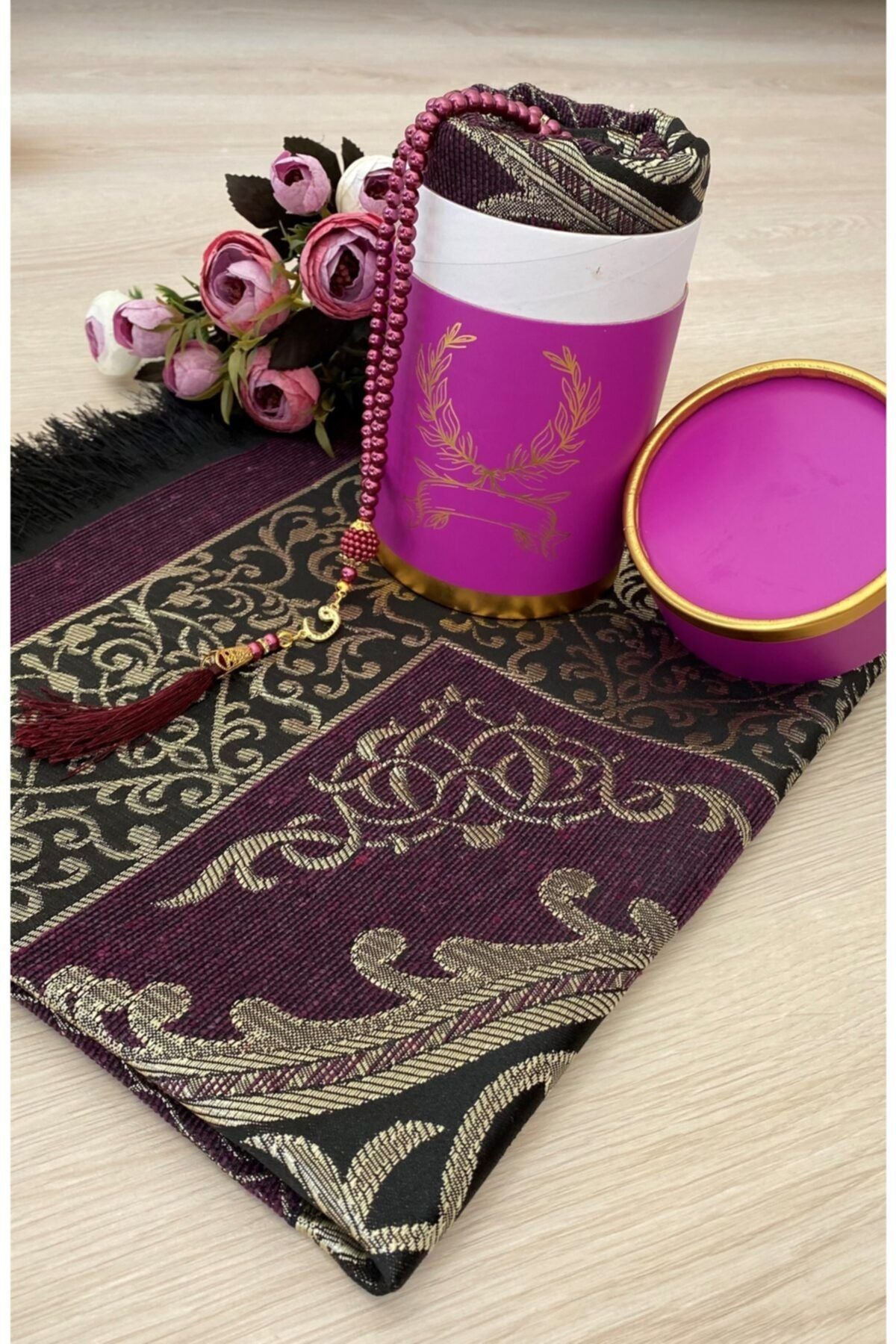 AYHANHOME Luxury Bridal Gift Boxed Purple Prayer Rug Set 1