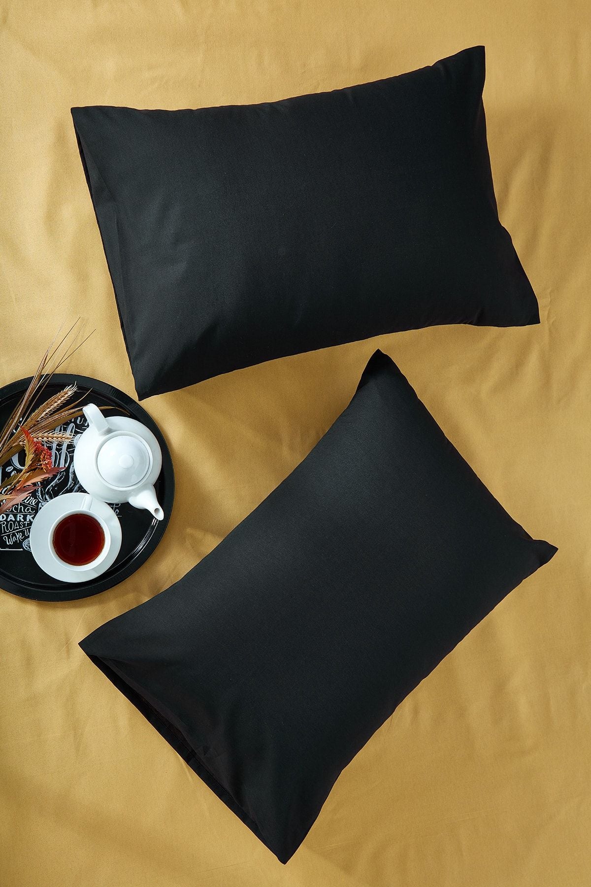 BONJARDINHOME 100% Cotton Black Set of Two 50x70 Pillowcases 1