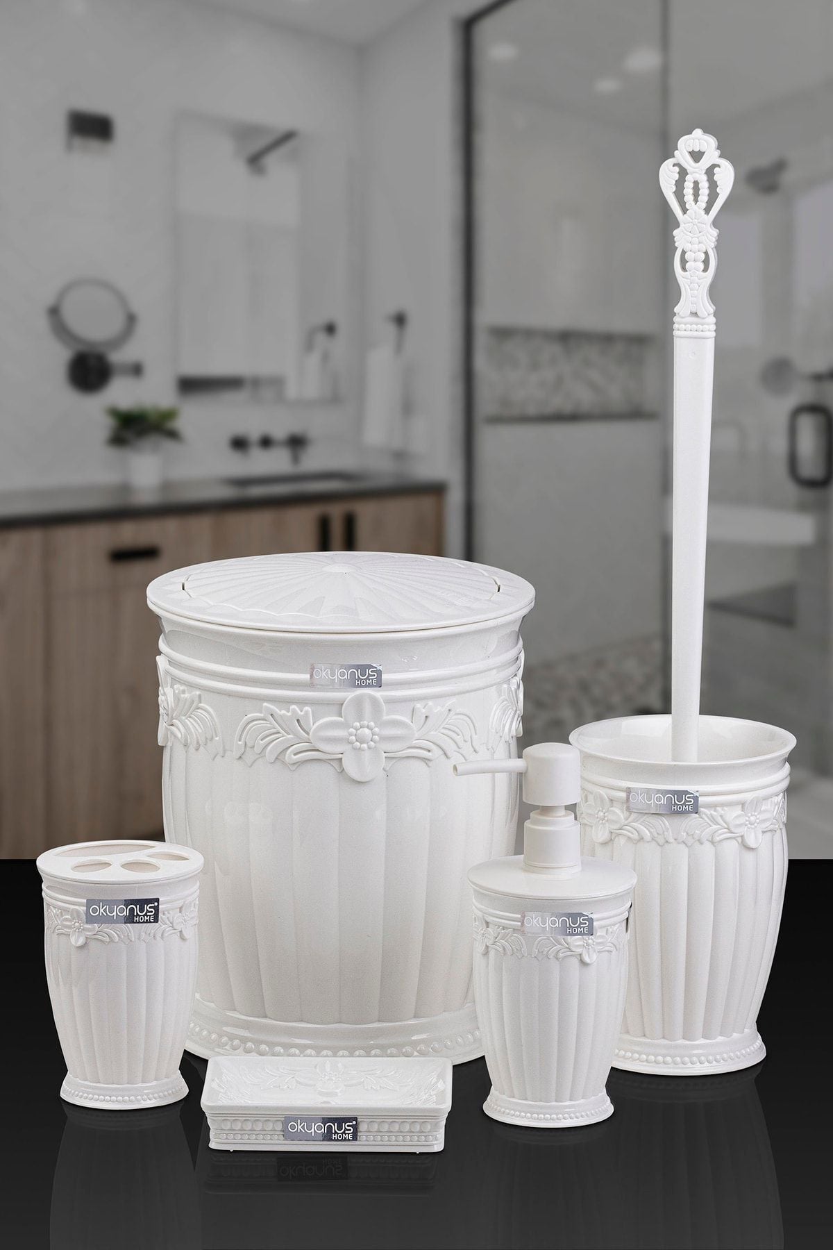 Okyanus Home White Sultan Series Bathroom Set 5-Piece 1