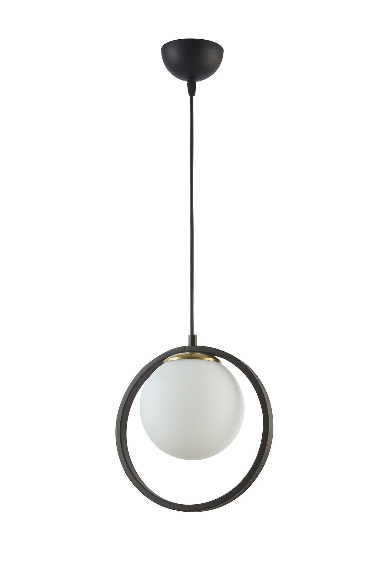 Fer Avize Nina Modern Metal Black Ring Enclosed White Glass Single Chandelier 1