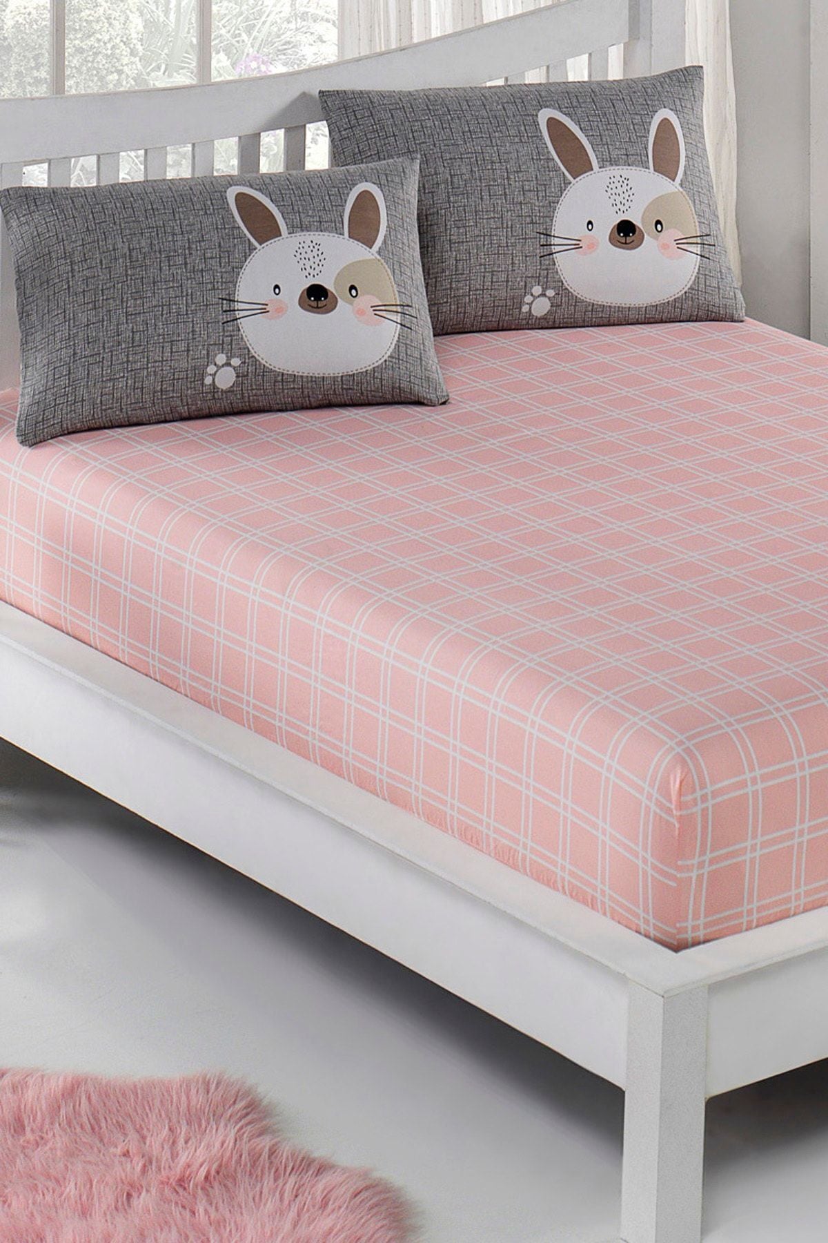 Eponj Home Pes Elastic Fitted Sheet Set Single Rabbit A. Brown-Grey-Pink 1