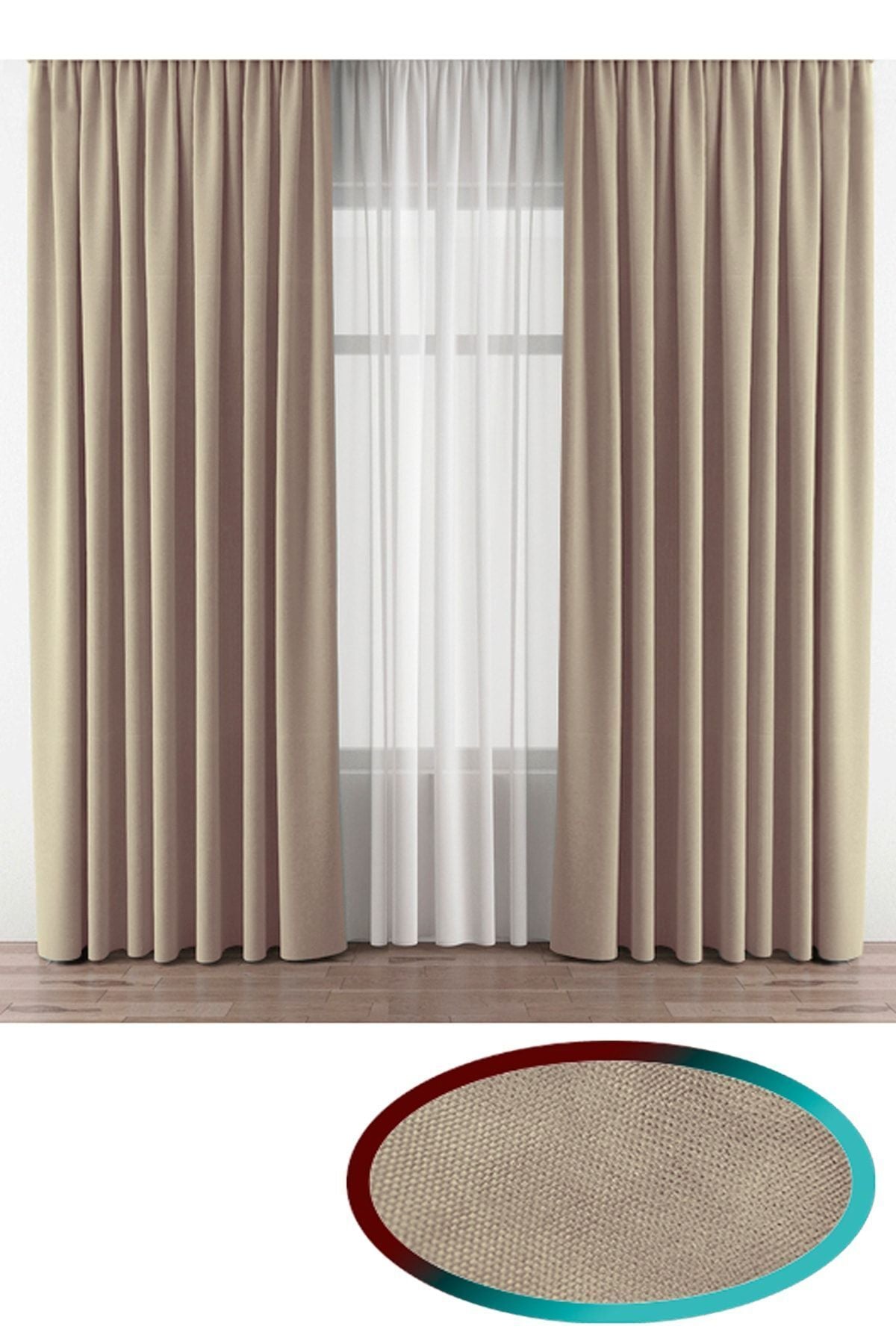 İ.D İpek Dokuma Beige Velvety Fabric Extrafor Gather Single Panel Curtain 1