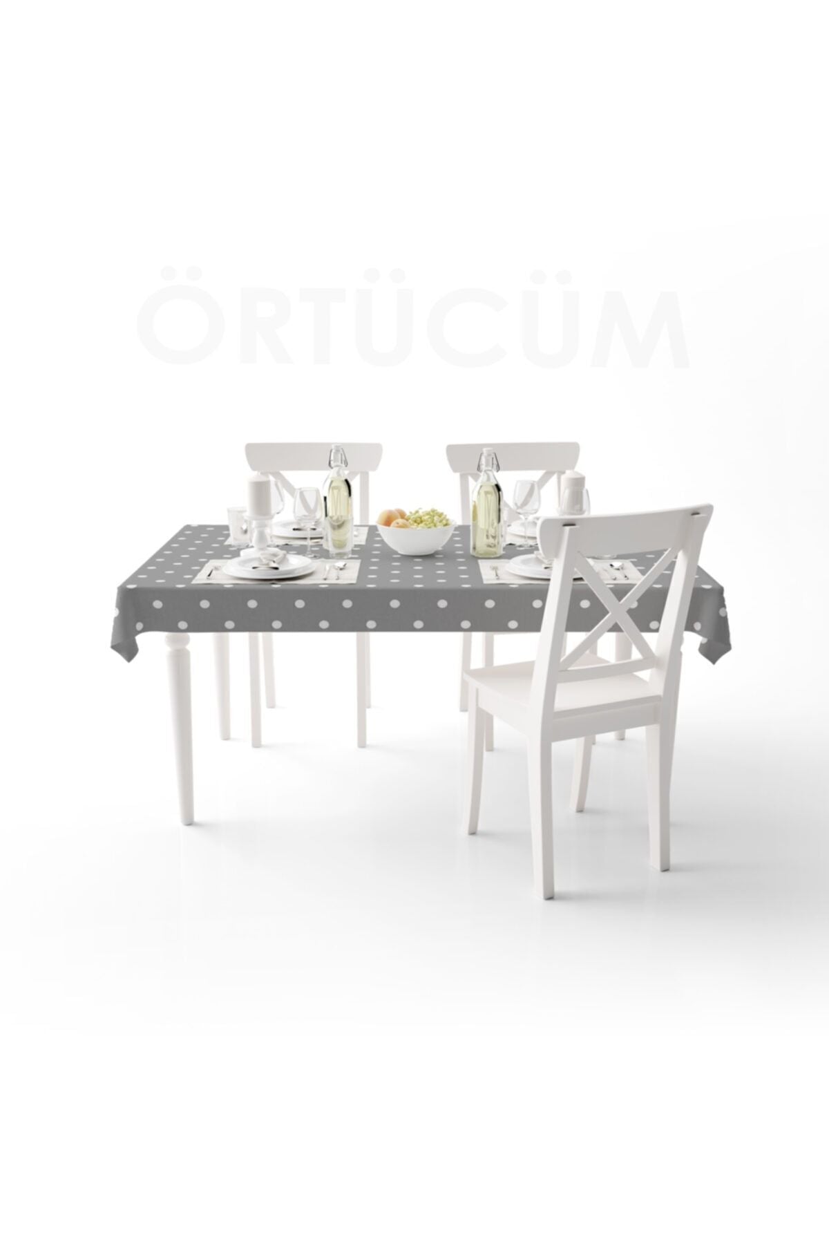 Örtücüm Gray White Polka Dot Wipeable PVC Tablecloth Stain Resistant 2