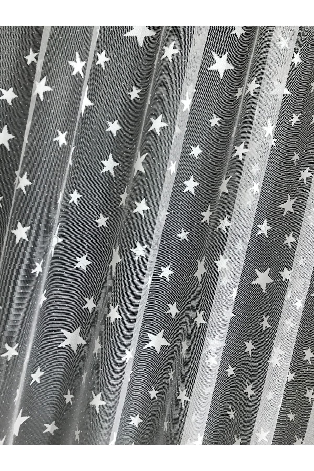 Bebekcaddesi Star Patterned Kids Room Sheer Curtain (1x2 Pleat) Ecru Color 8