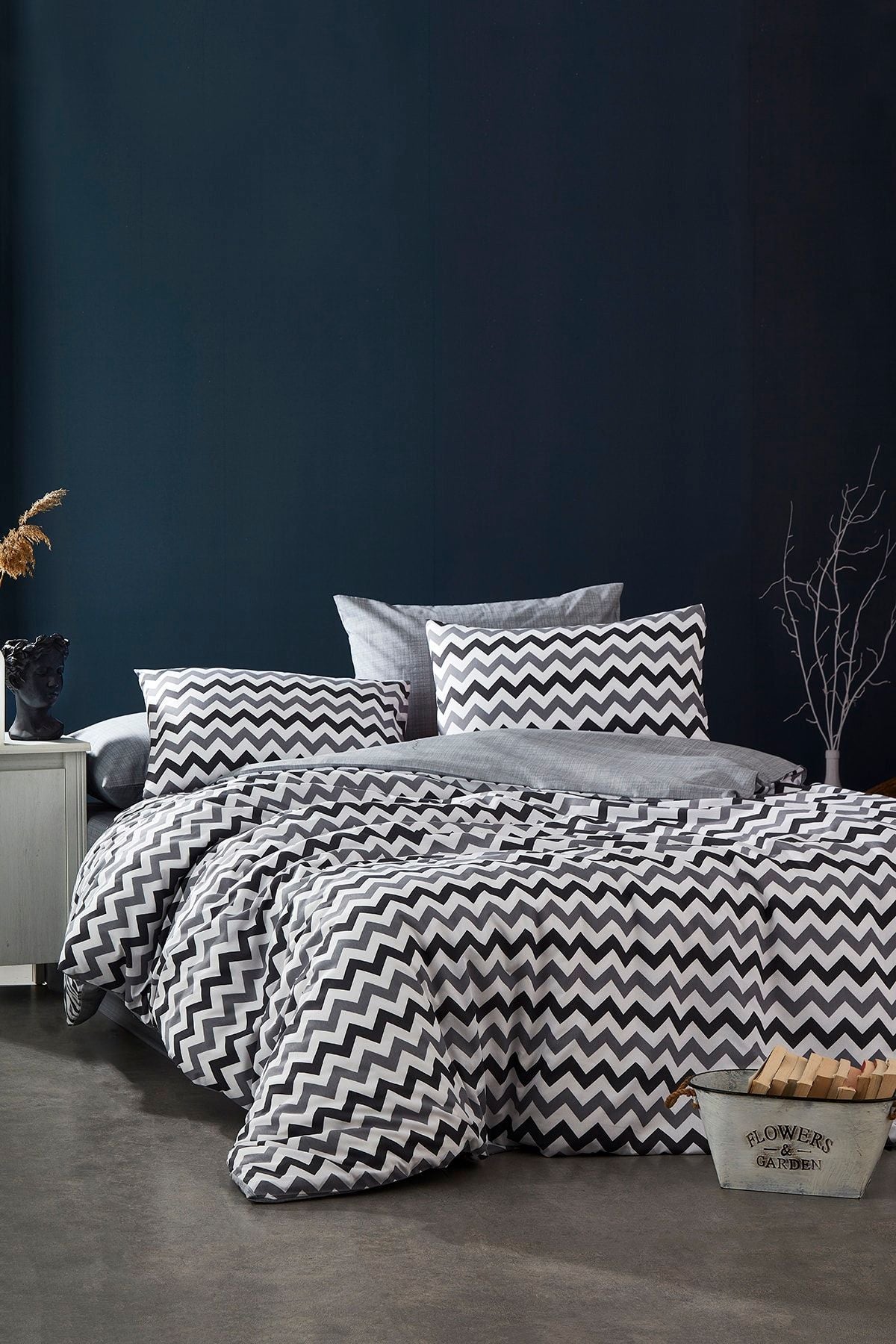 BONJARDİNHOME Modern Grey 100% Cotton Double Duvet Set 1