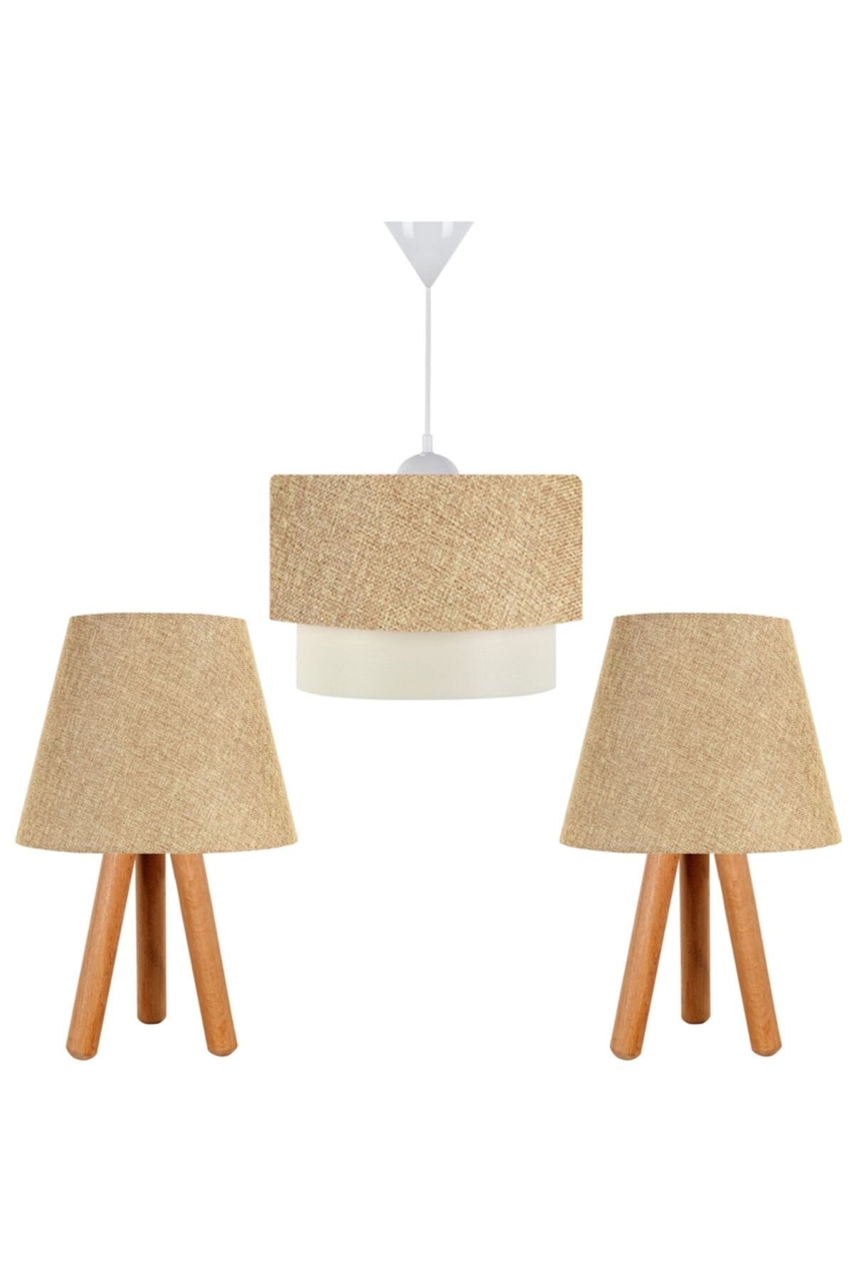 EvLight 3-Piece Chandelier And Wooden Bedside Lamp Kumbeji 1