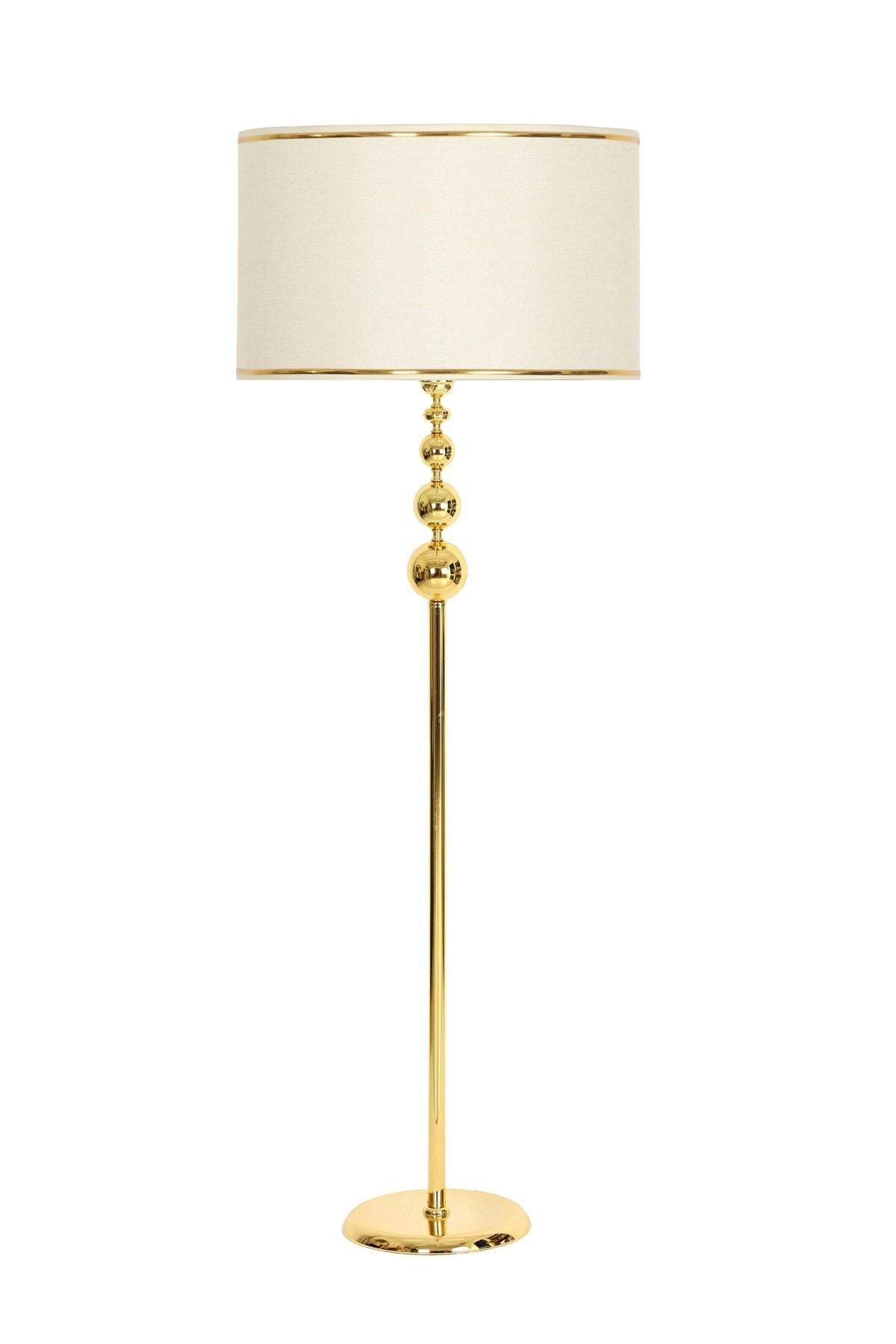 Vinner Vega Gold Plated 3 Globe Straight Single Leg Metal Floor Lamp with Gold Striped Cylinder Woven Beige Shade 1