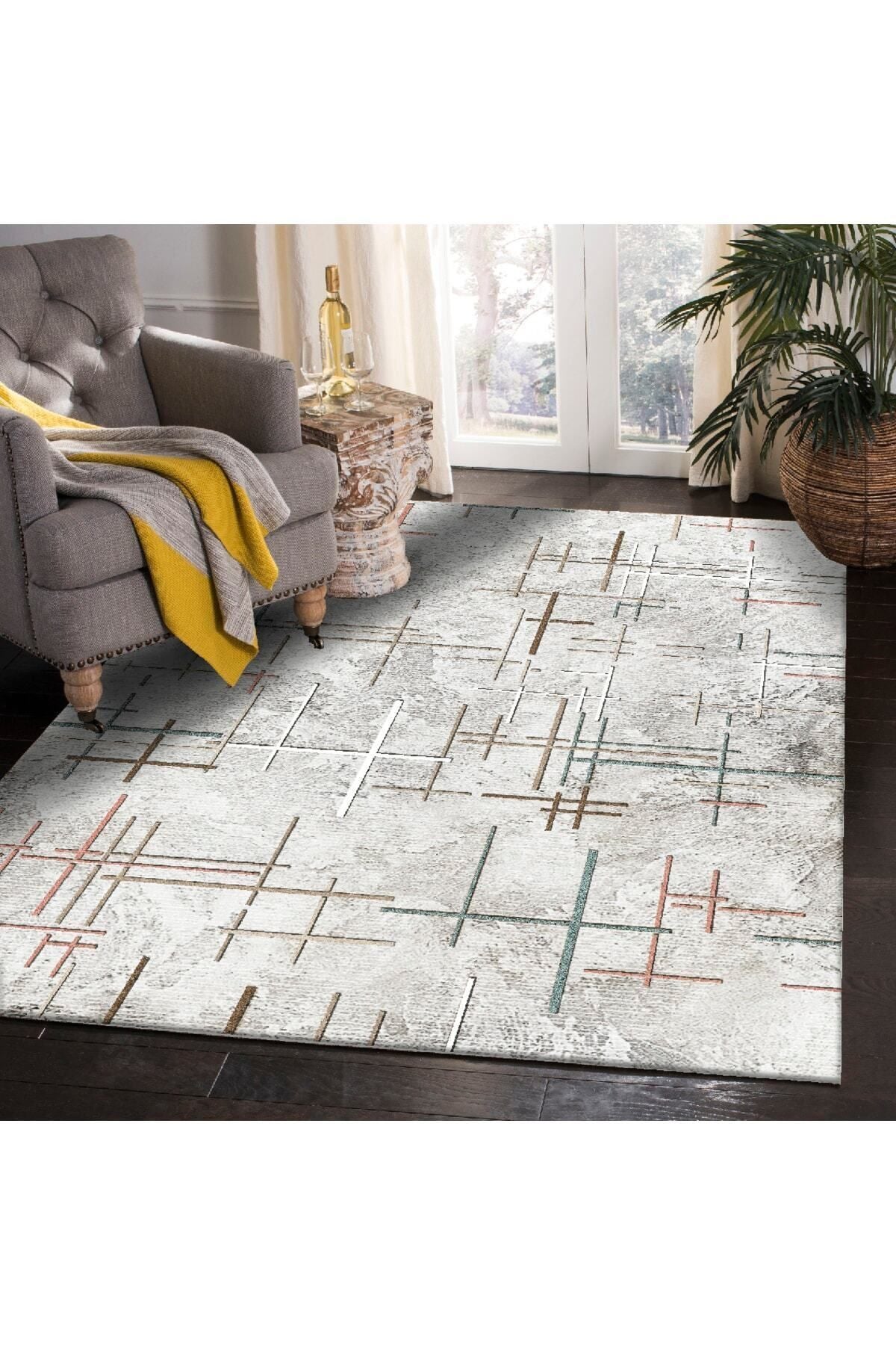 Sermod 10342 Sponge-Backed Modern Striped Digital Printed Rug Cover 1