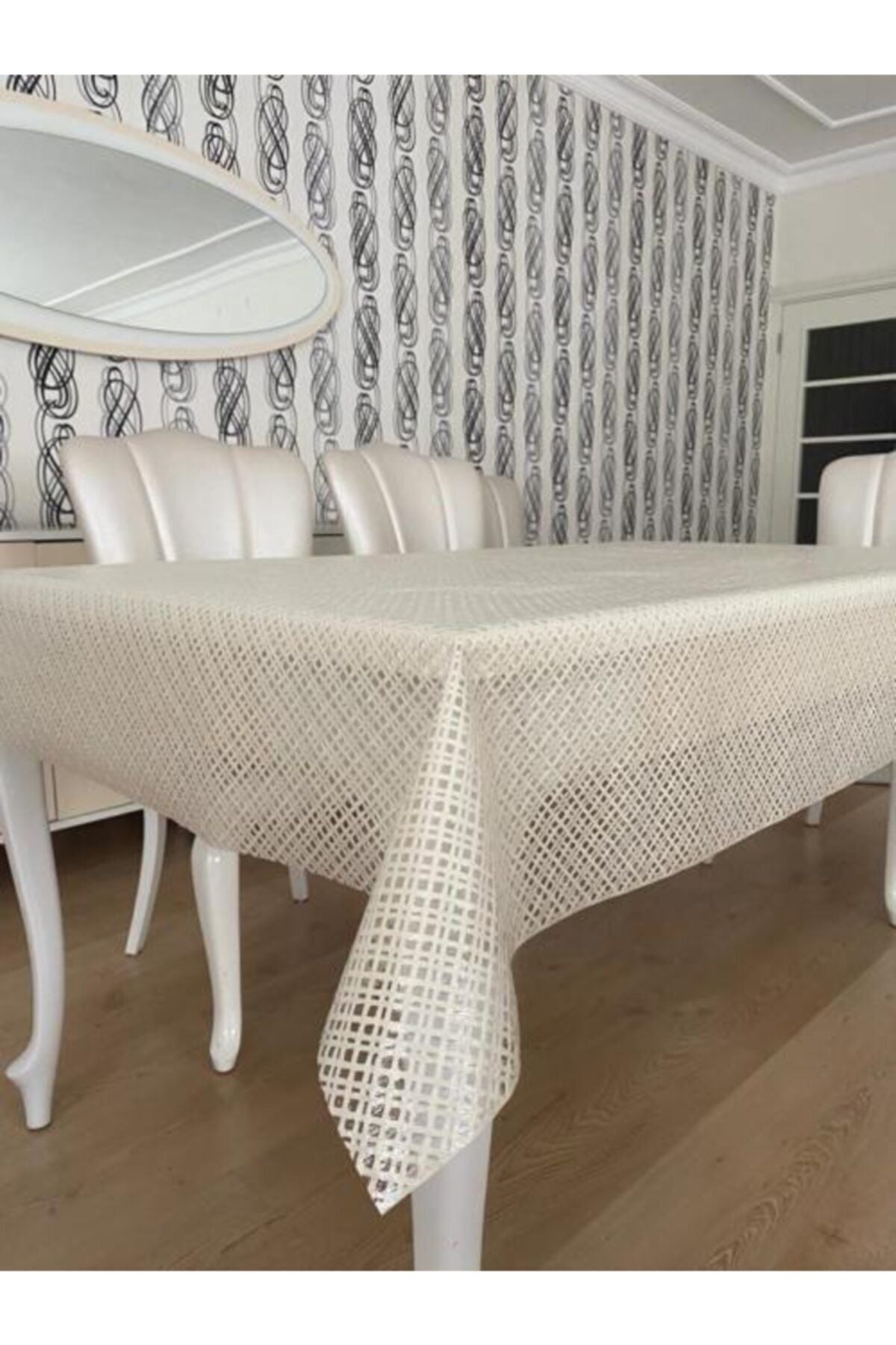 Aksu Mefrusat Transparent Coated Cross Weave Wicker Pattern PVC Tablecloth Cream / Size: 120 Cm X 180 Cm 1