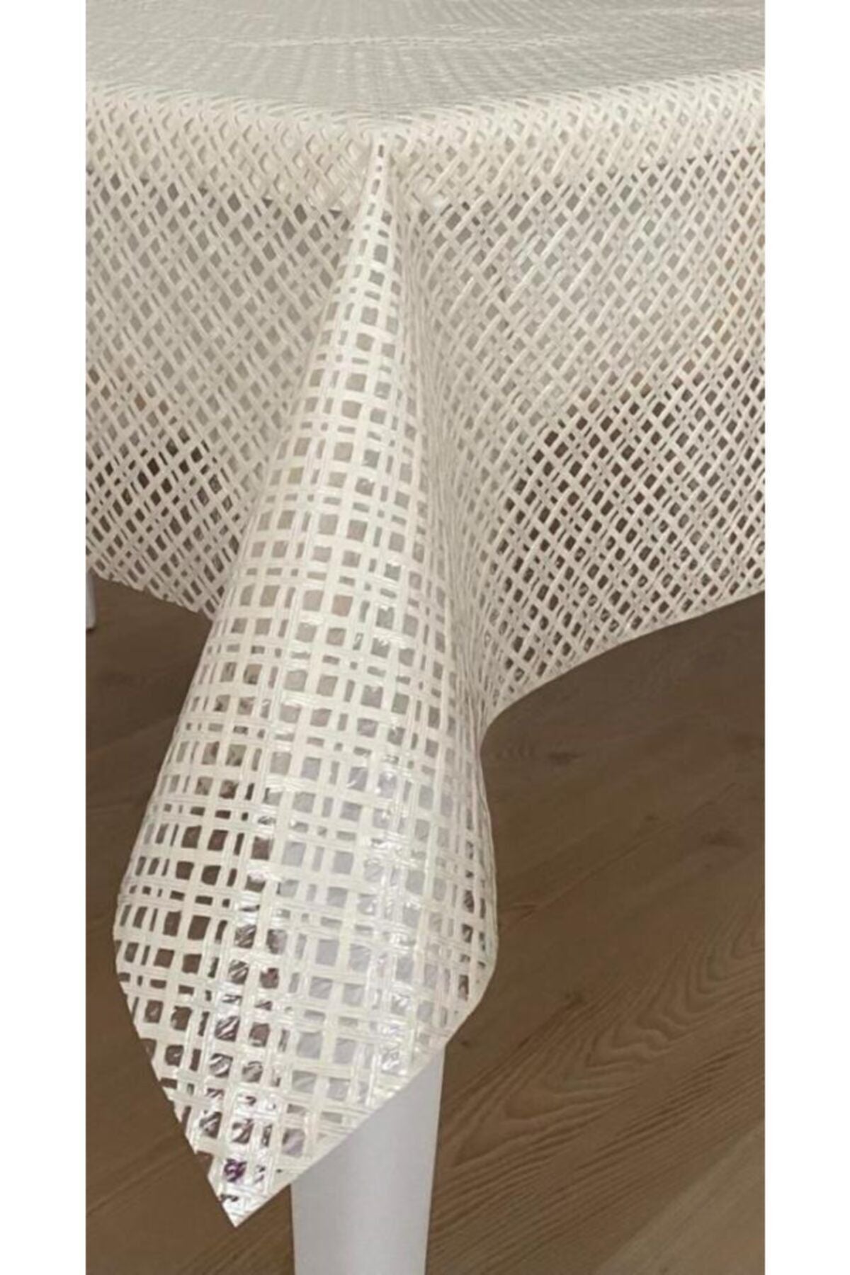 Aksu Mefrusat Transparent Coated Cross Weave Wicker Pattern PVC Tablecloth Cream / Size: 120 Cm X 180 Cm 2