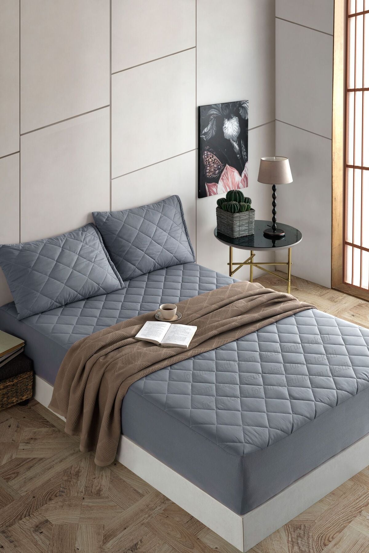 Formeya Set Pamukkale Alez Grey 100% Cotton Quilted Mattress Protector - 2 Pillow Protectors (11 Sizes) 3