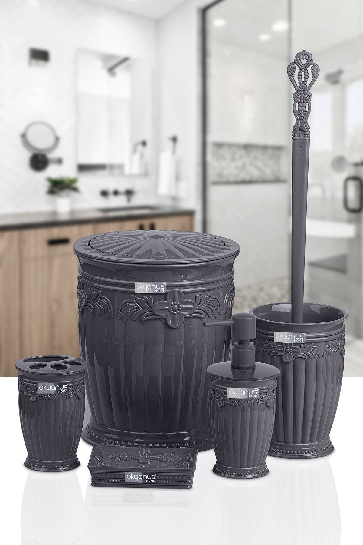 Okyanus Home Anthracite Sultan Series Bathroom Set 5-Piece 1