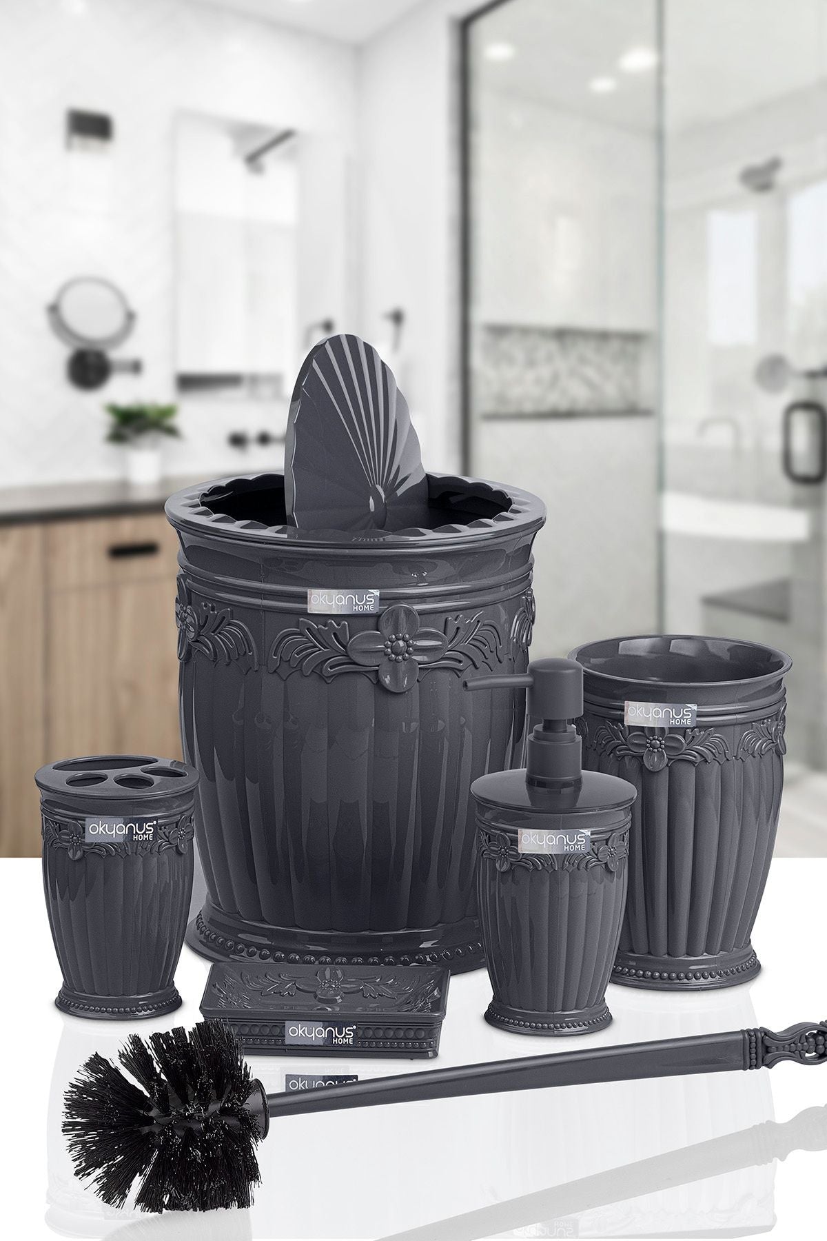 Okyanus Home Anthracite Sultan Series Bathroom Set 5-Piece 3