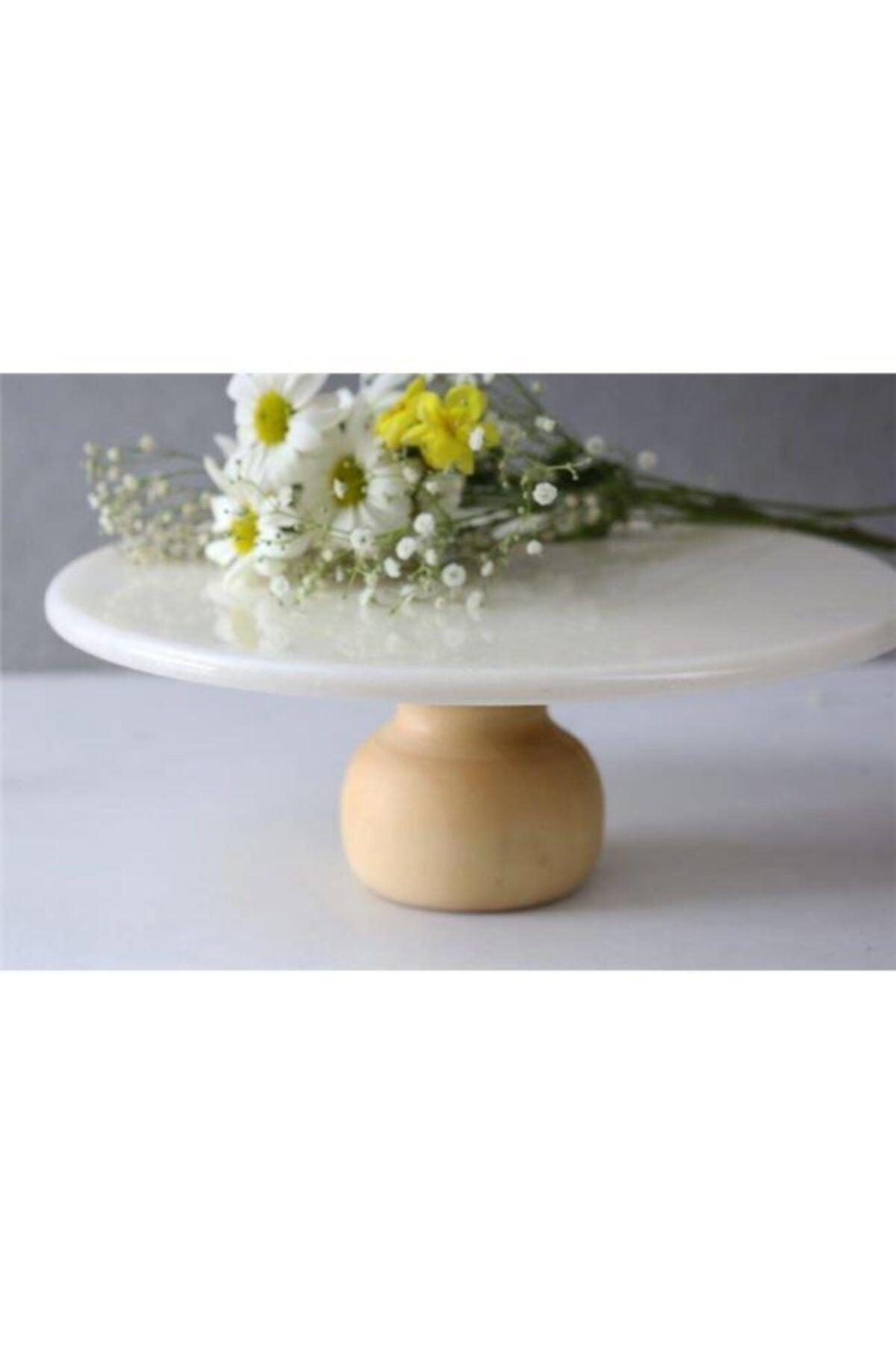 Akayev Marble 25 Cm Wooden Leg White Round Serving Plate 4