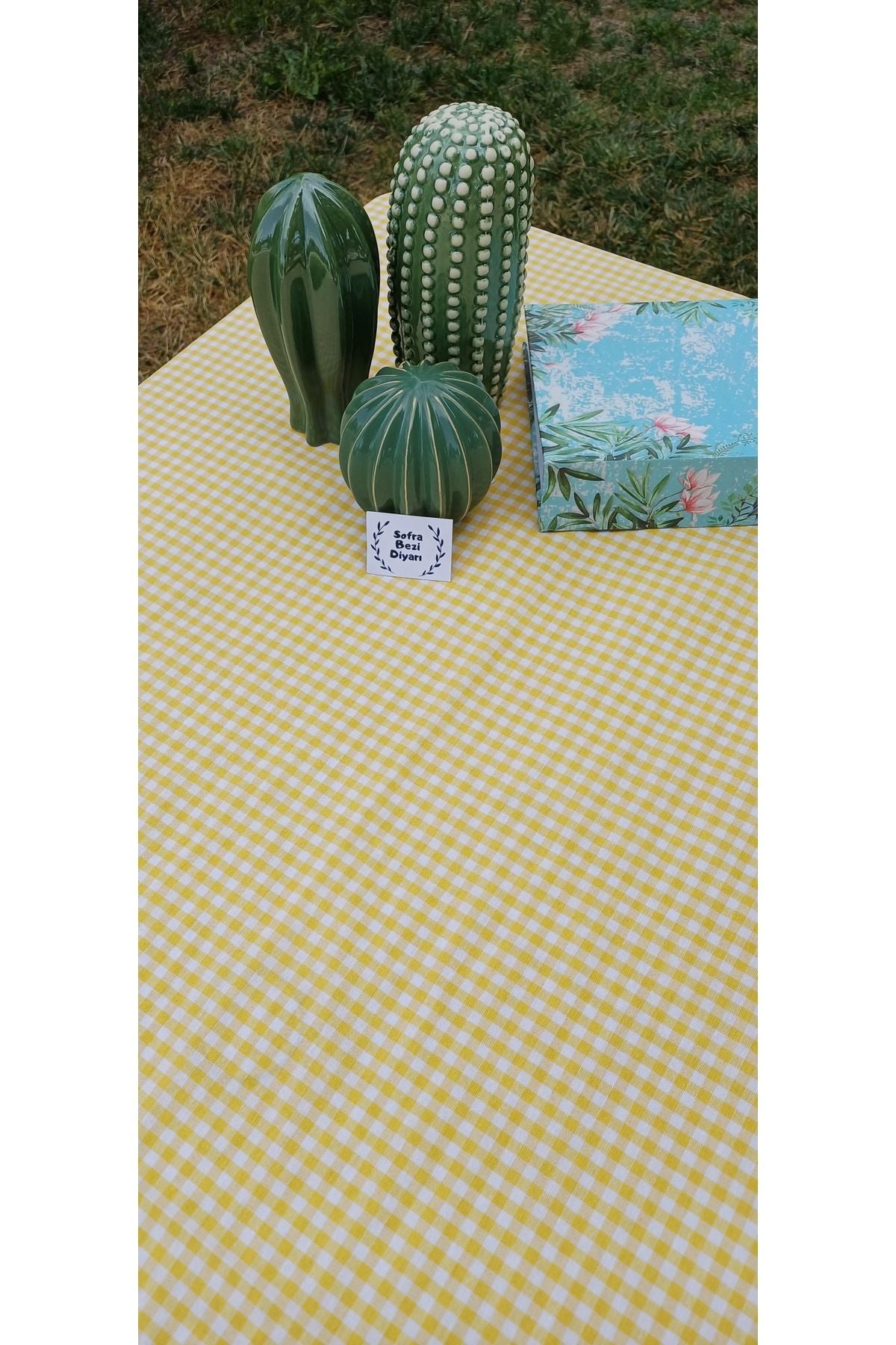 Sofrabezidiyari Piti Checkered Yellow Tablecloth, Table Linen, Picnic Cloth Cotton 1