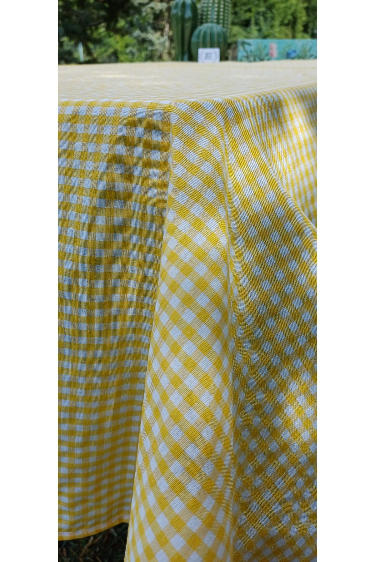 Sofrabezidiyari Piti Checkered Yellow Tablecloth, Table Linen, Picnic Cloth Cotton 3