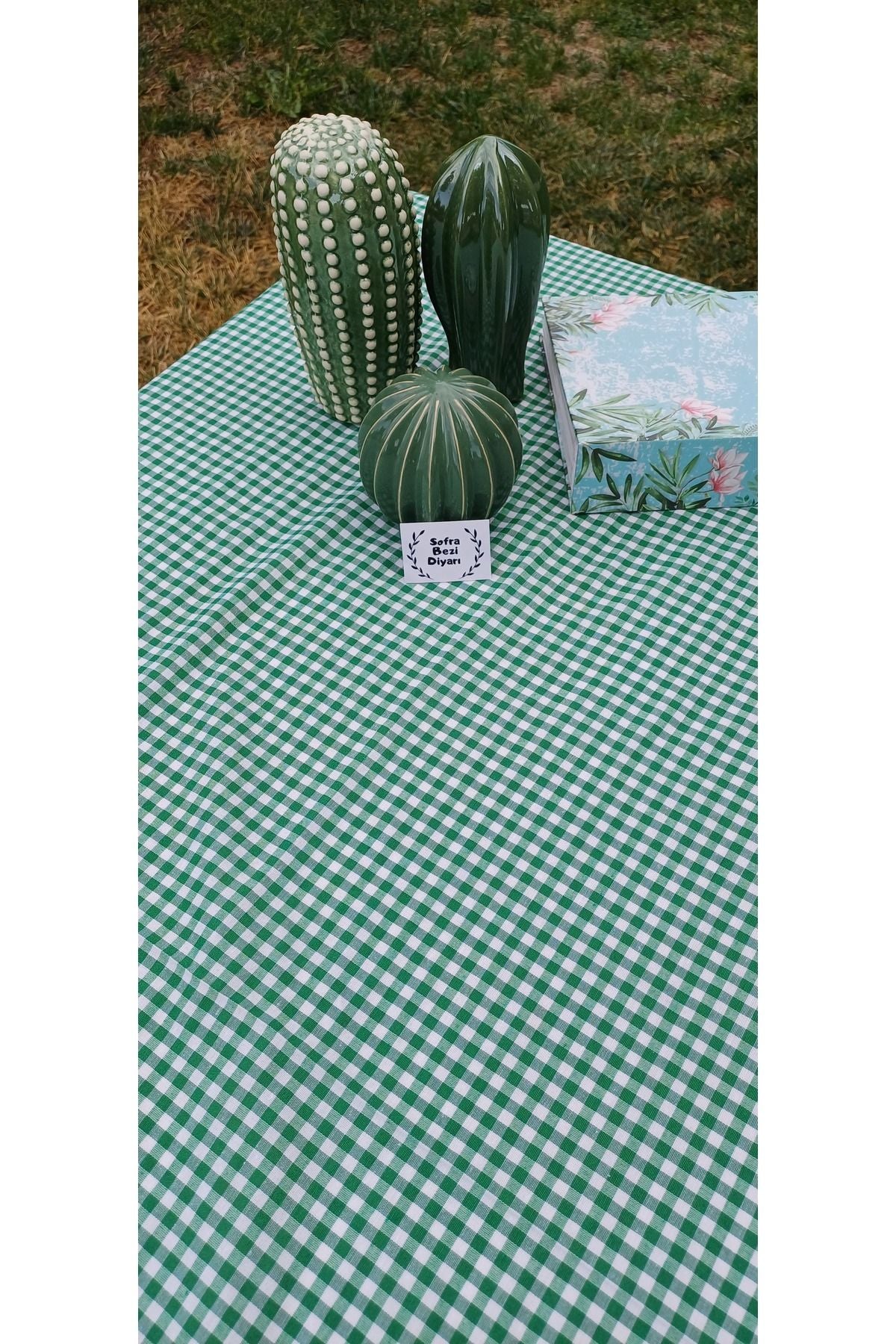 Sofrabezidiyari Piti Checkered Green Tablecloth, Table Cover, Picnic Blanket Cotton 1