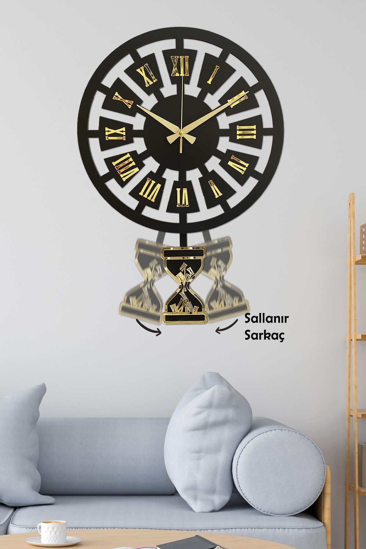 Sokaktaki Hediyem Modern Time Gold Premium Pendulum Wall Clock 3