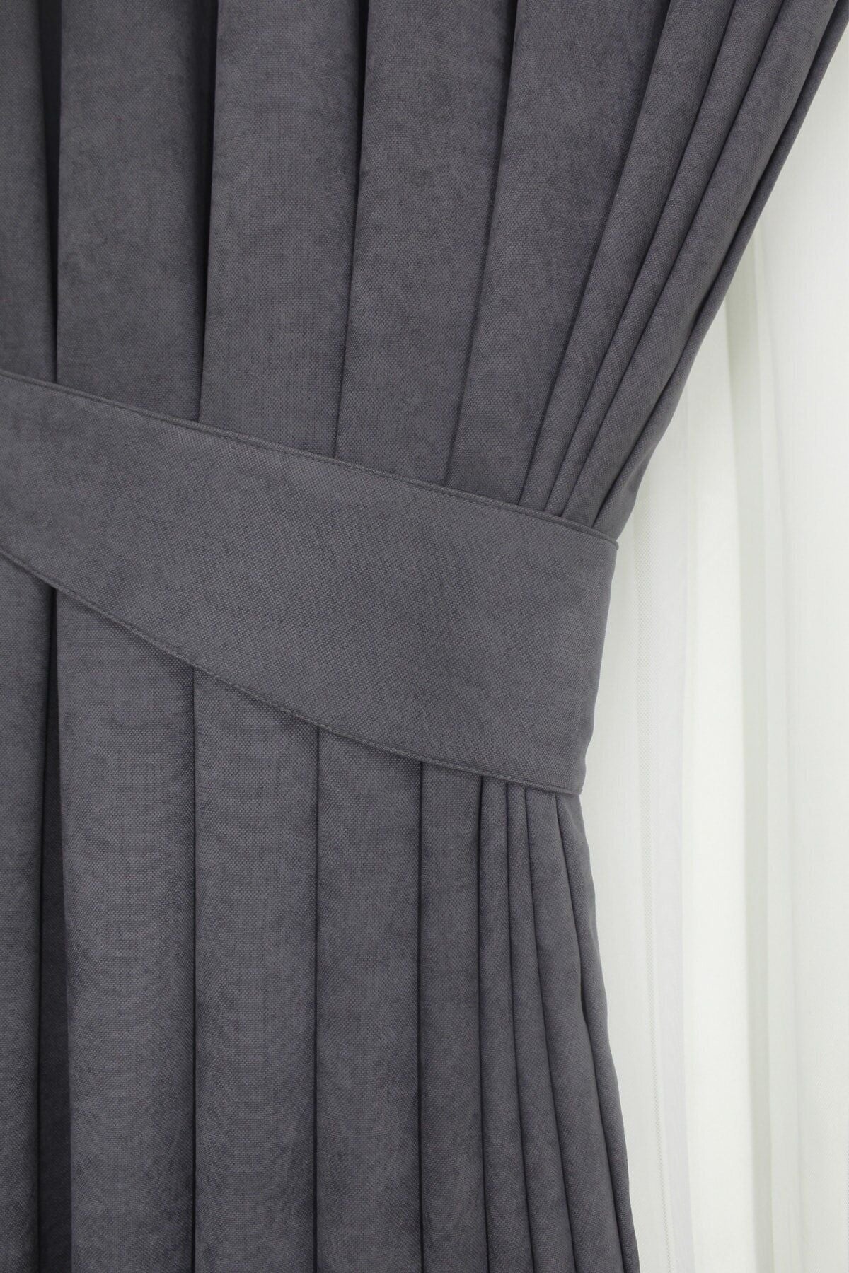 TülEvi Anthracite Gray Honeycomb Velvet Textured Ada Curtain Plain Stitched Extra Pleat 1st Class Quality 2